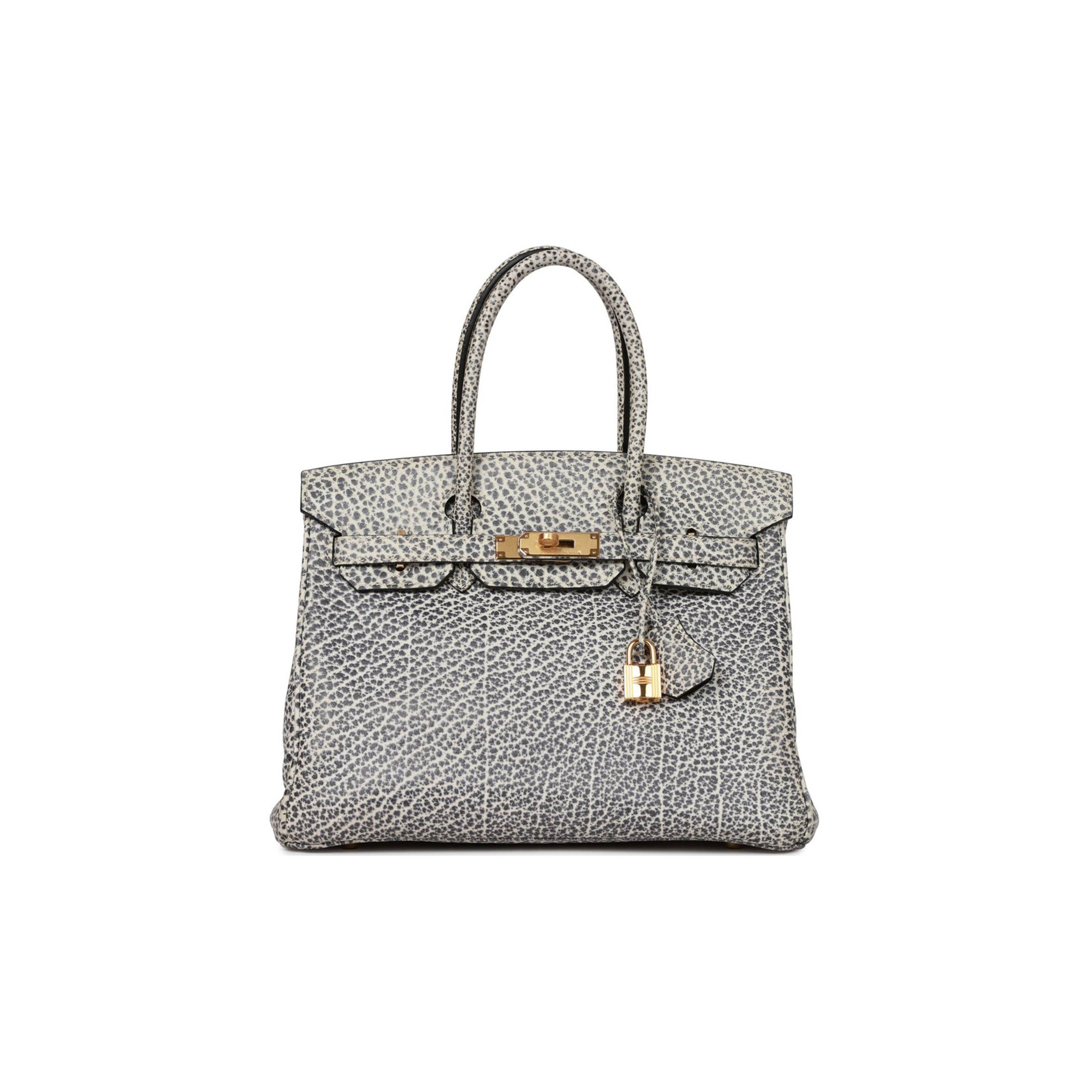 H**mes vintage H**mes birkin 30 white dalmatian buffalo gold hardware (30*22*16cm)