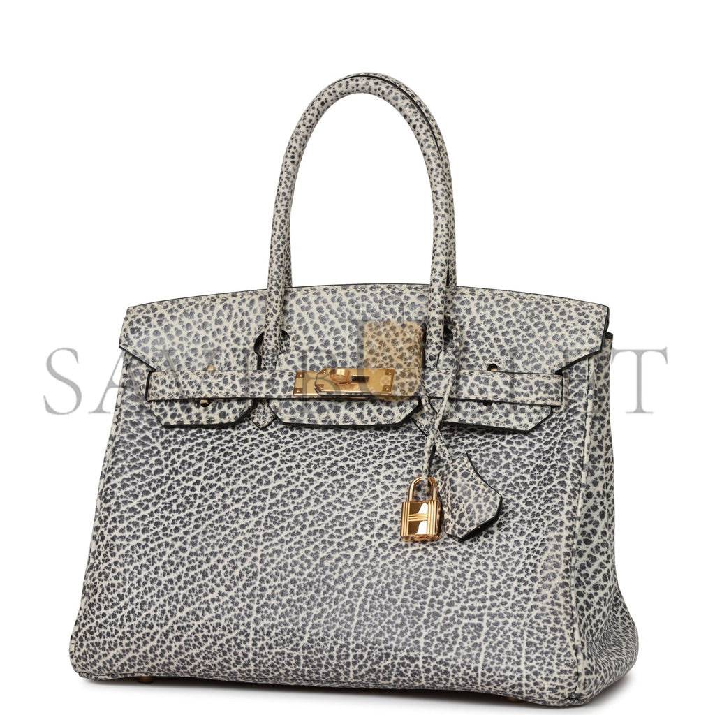 H**mes vintage H**mes birkin 30 white dalmatian buffalo gold hardware (30*22*16cm)