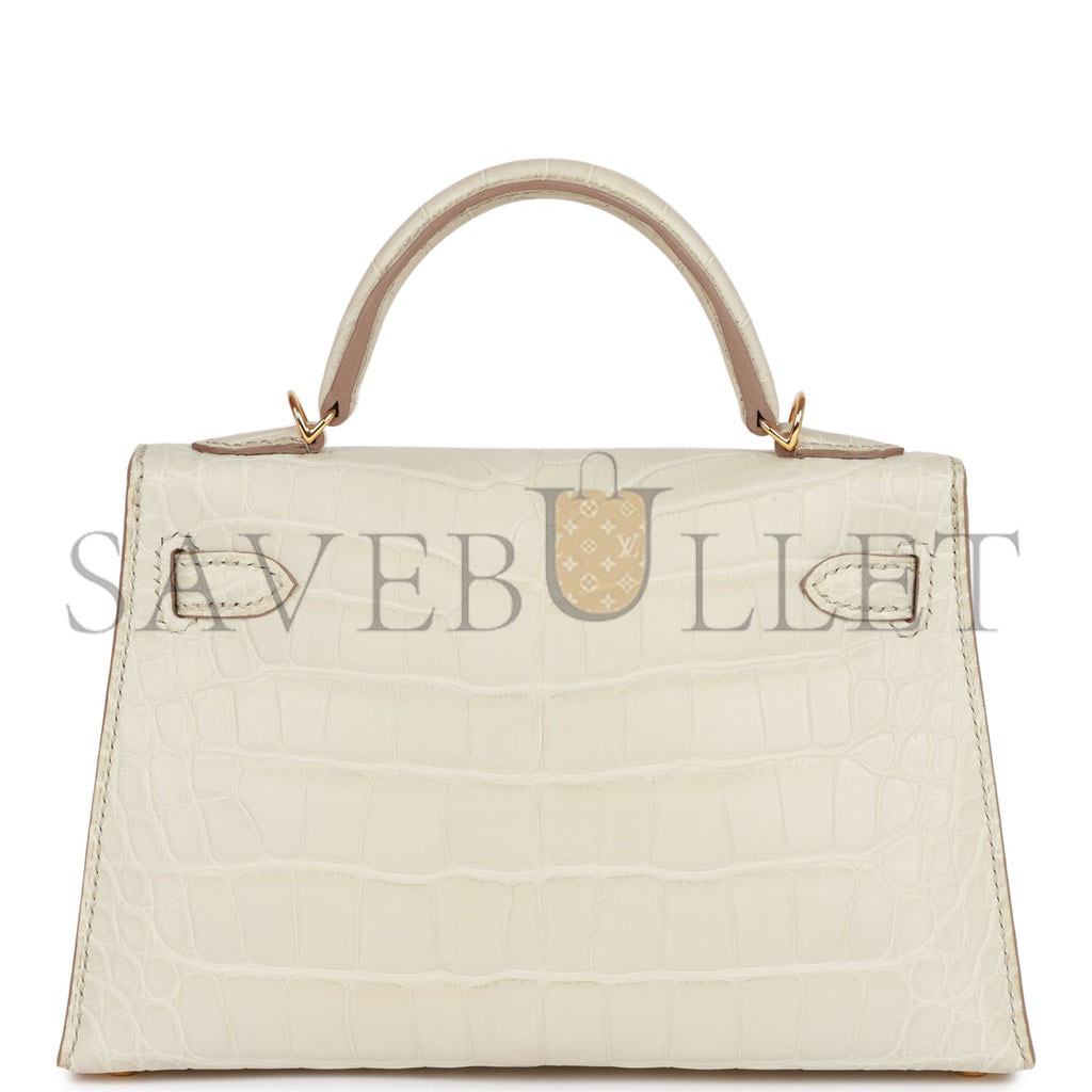 H**mes mini kelly sellier 20cm beton matte alligator gold hardware (19*12*5.5cm)