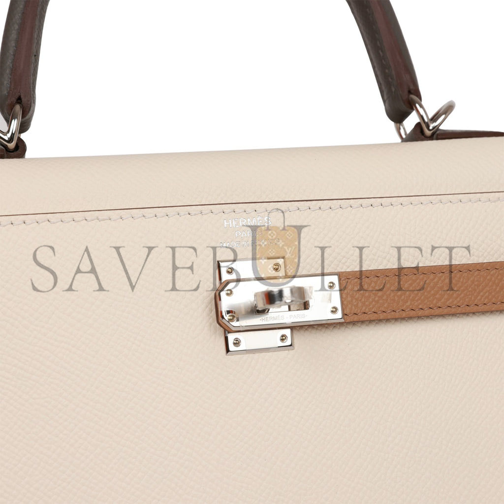 H**mes kelly sellier 25 tri-color nata, chai and gris meyer epsom palladium hardware (25*17*7cm)
