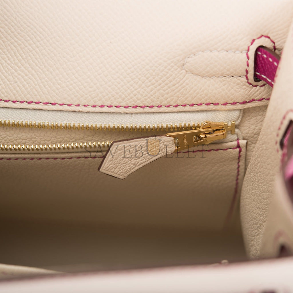 H**mes special order (hss) kelly sellier 25 rose pourpre and craie epsom brushed gold hardware handmade(25*17*7cm)