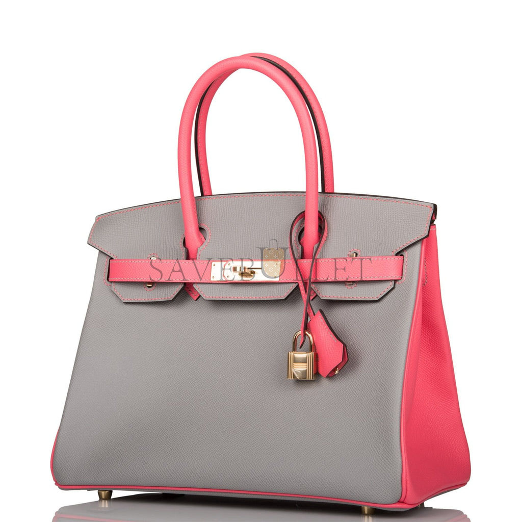 H**mes special order (hss) birkin 30 gris mouette and rose azalee epsom permabrass hardware( 30cm*22*16cm)