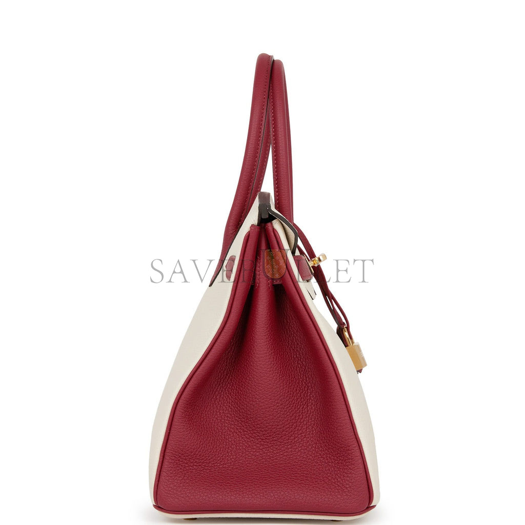 H**mes special order (hss) birkin 30 craie and rouge grenat togo permabrass hardware ( 30cm*22*16cm)