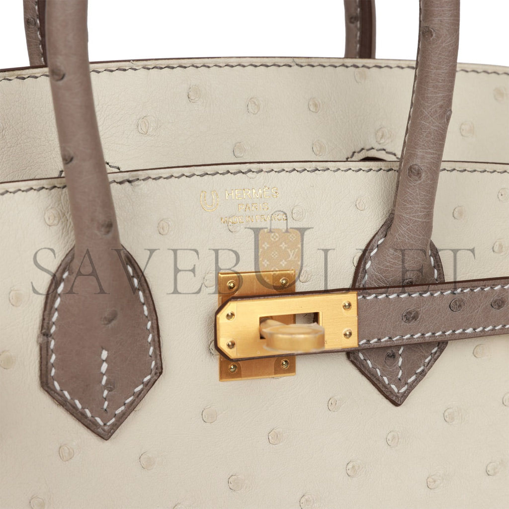 H**mes special order (hss) birkin 25 beton and gris asphalte ostrich brushed gold hardware handmade (25cm)
