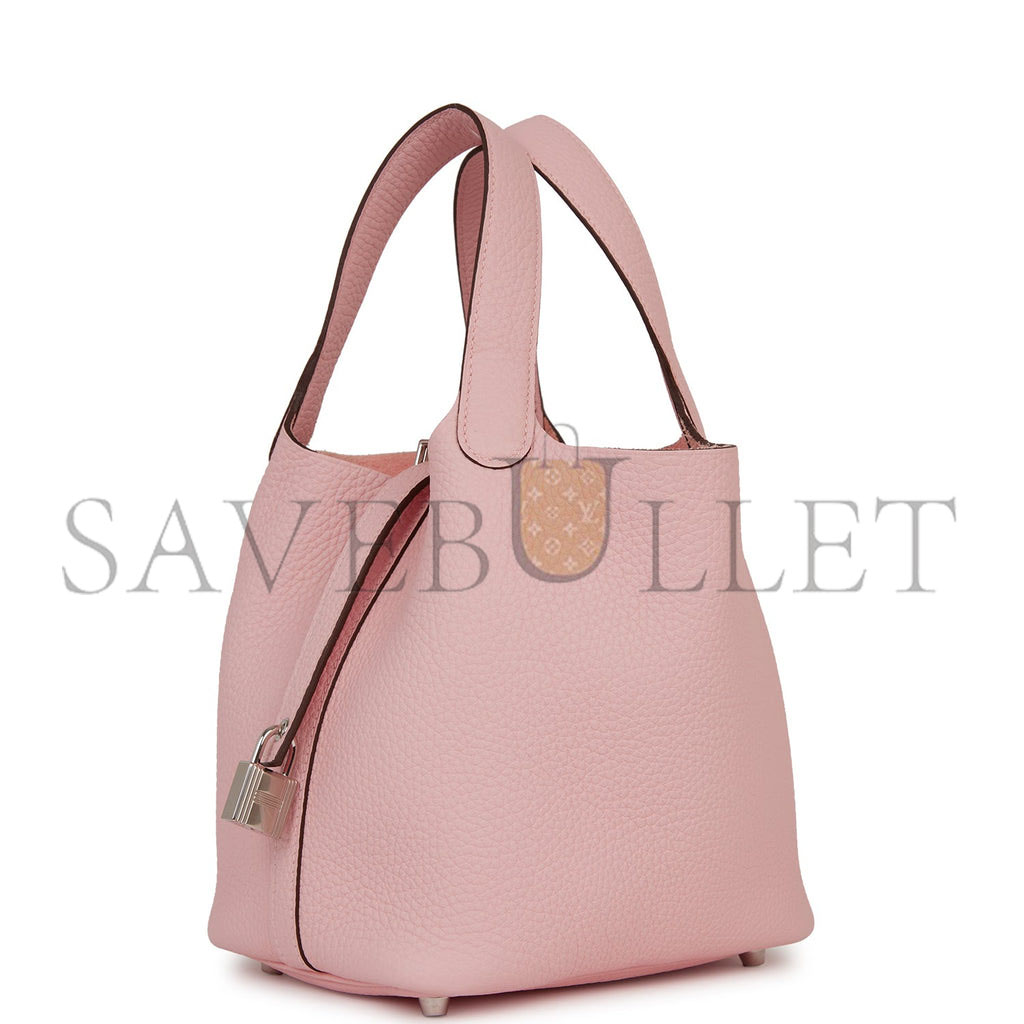 H**mes picotin lock 18 rose sakura clemence palladium hardware (18*13*18cm)
