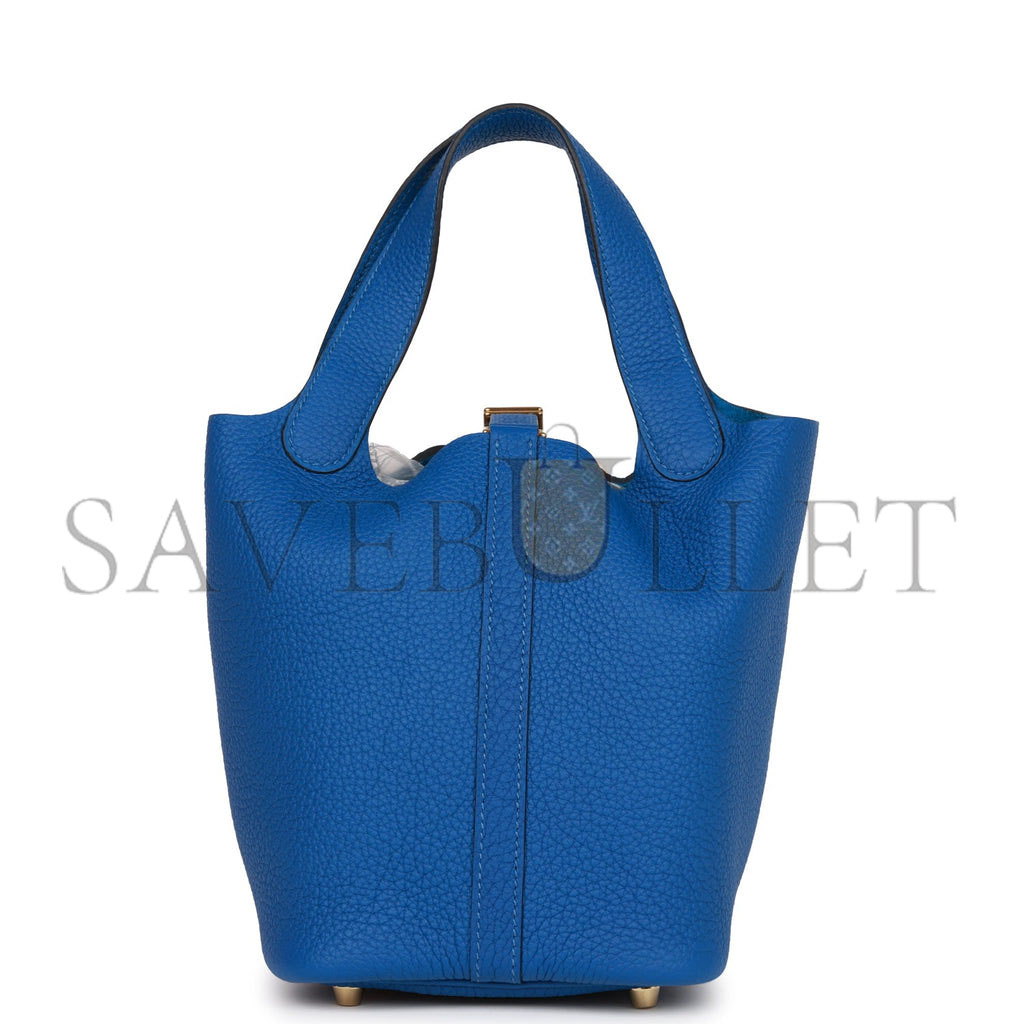 H**mes picotin lock 18 bleu france clemence gold hardware (18*13*18cm)