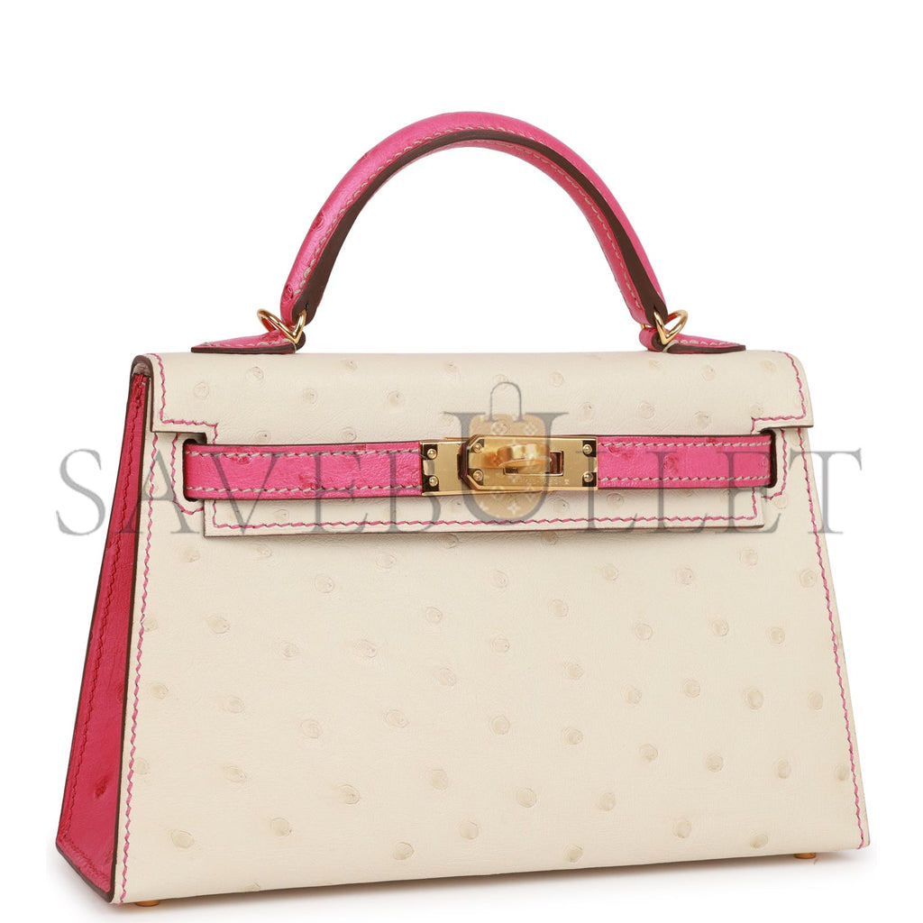 H**mes special order (hss) kelly mini sellier 20 beton and rose tyrien ostrich gold hardware (19*12*5.5cm)