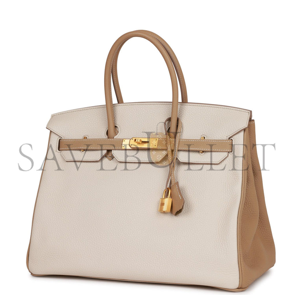 H**mes special order (hss) birkin 35 craie and trench clemence brushed gold hardware (35*25*18cm)