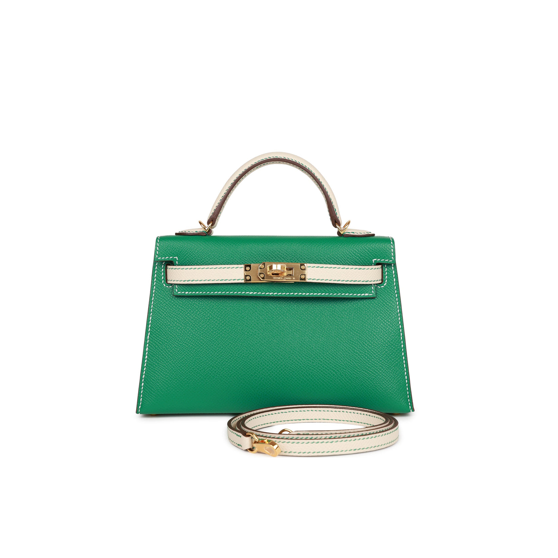 H**mes special order (hss) kelly mini sellier 20 vert jade and craie epsom gold hardware (19*12*5.5cm)