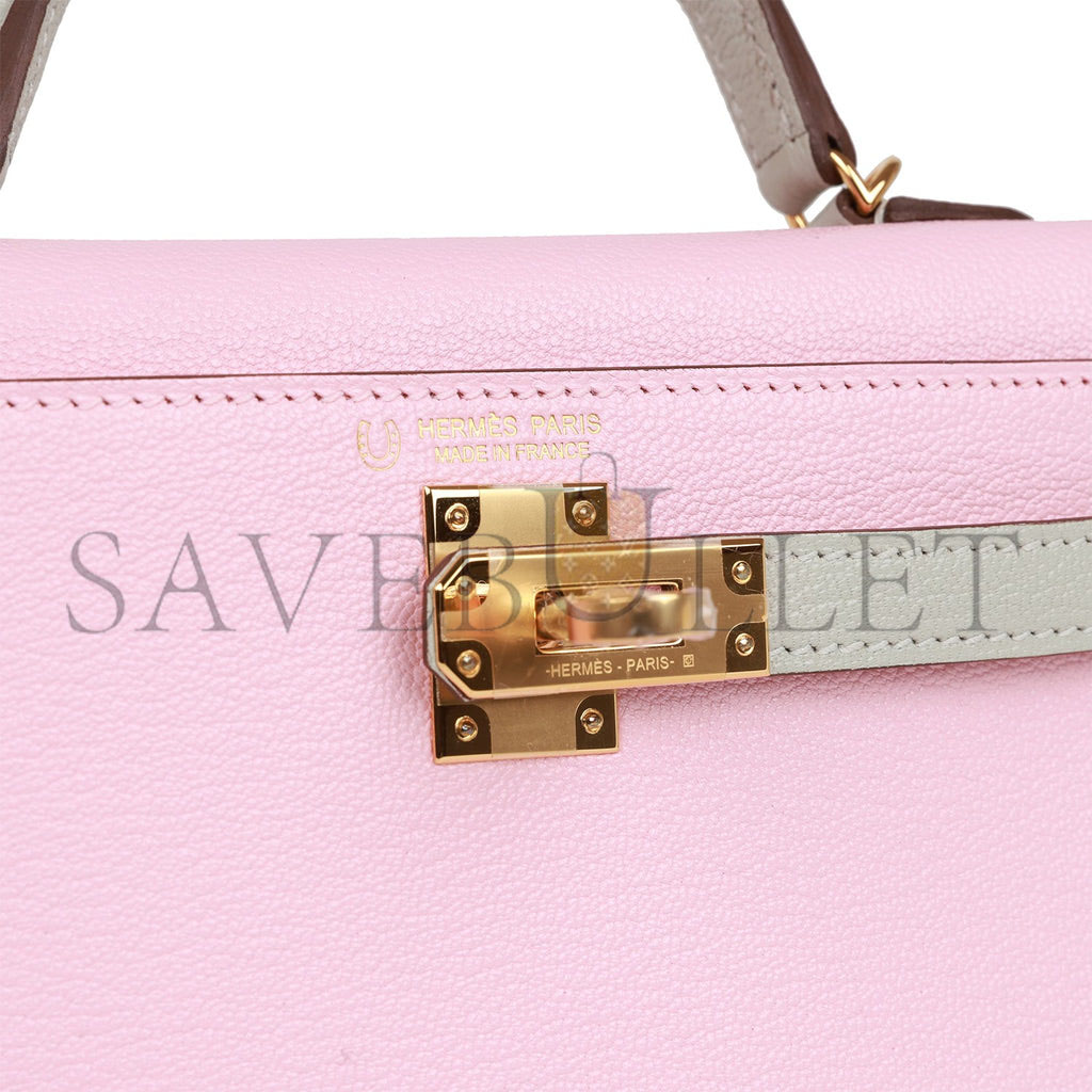 H**mes special order (hss) kelly sellier 20 rose sakura and gris perle chevre gold hardware (19*12*5.5cm)