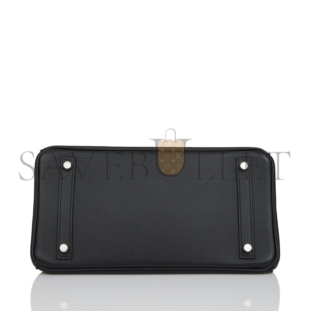 H**mes birkin 25 bleu marine shiny niloticus crocodile pattern and black novillo touch palladium hardware (25cm)