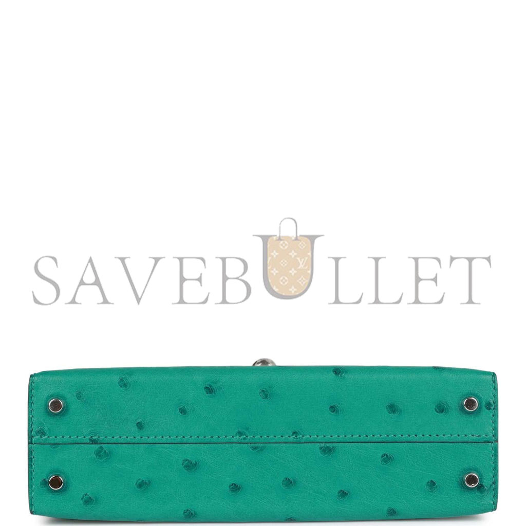 H**mes mini kelly sellier 20 vert verone ostrich palladium hardware(19*12*5.5cm)