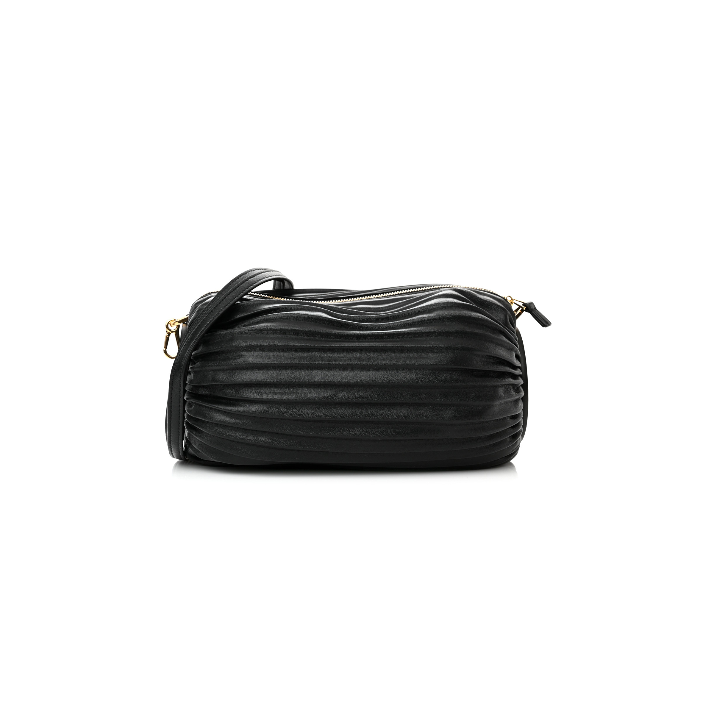l*ew* lambskin pleated bracelet pouch shoulder bag black (25*9*9cm)