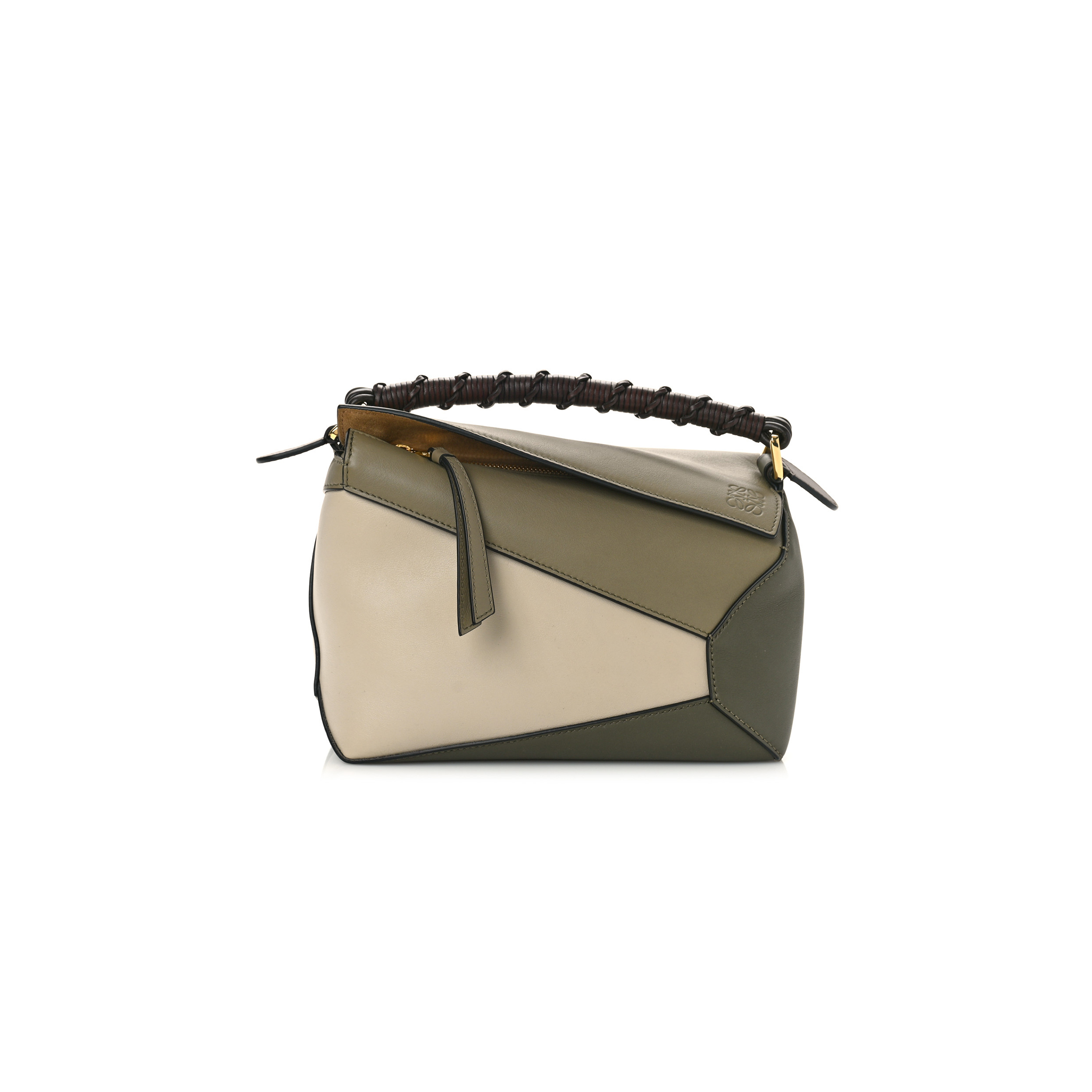 l*ew* calfskin small puzzle edge bag laurel green light oat (24*19*10cm)