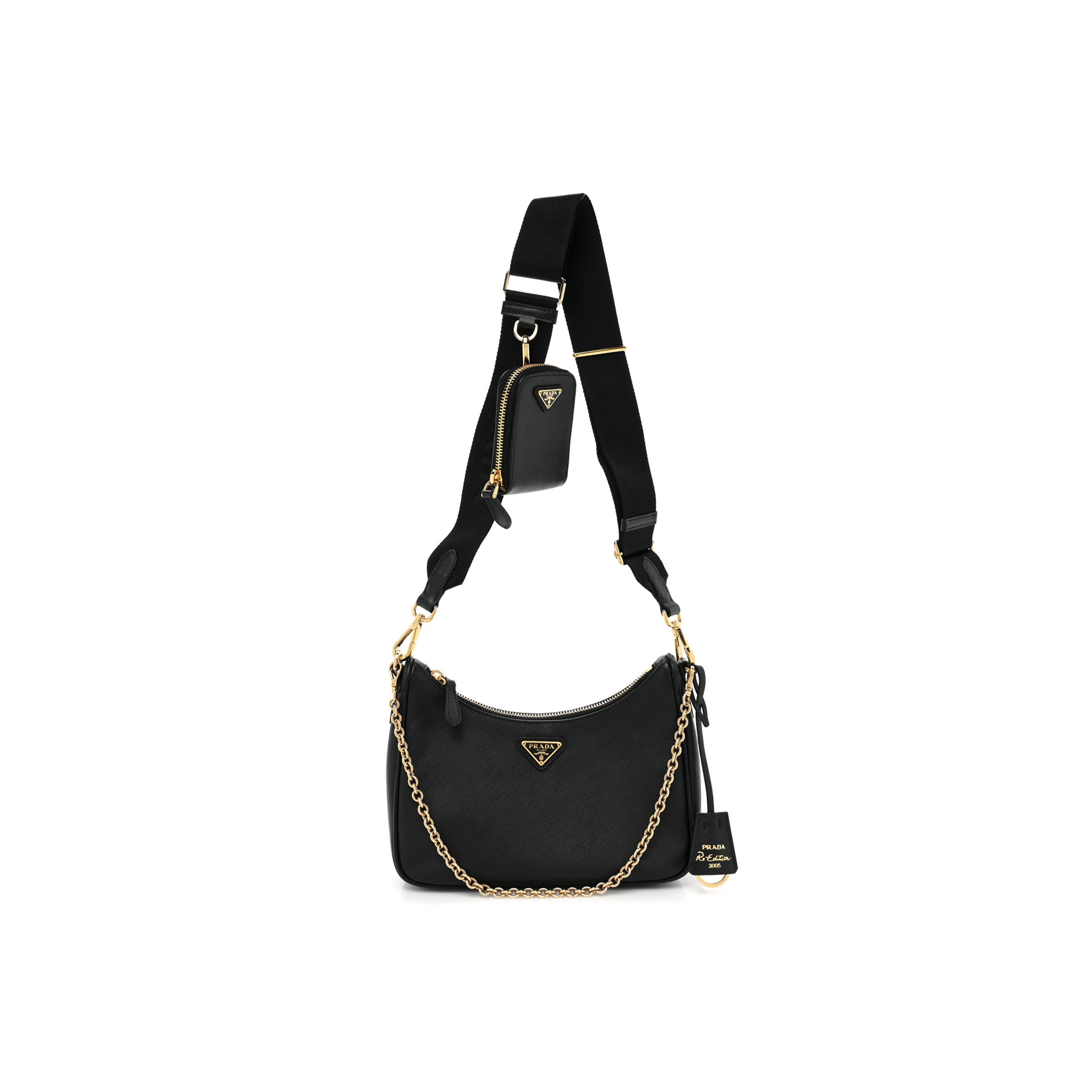 Pra*a saffiano lux re-edition 2005 shoulder bag black (22*17*6cm)