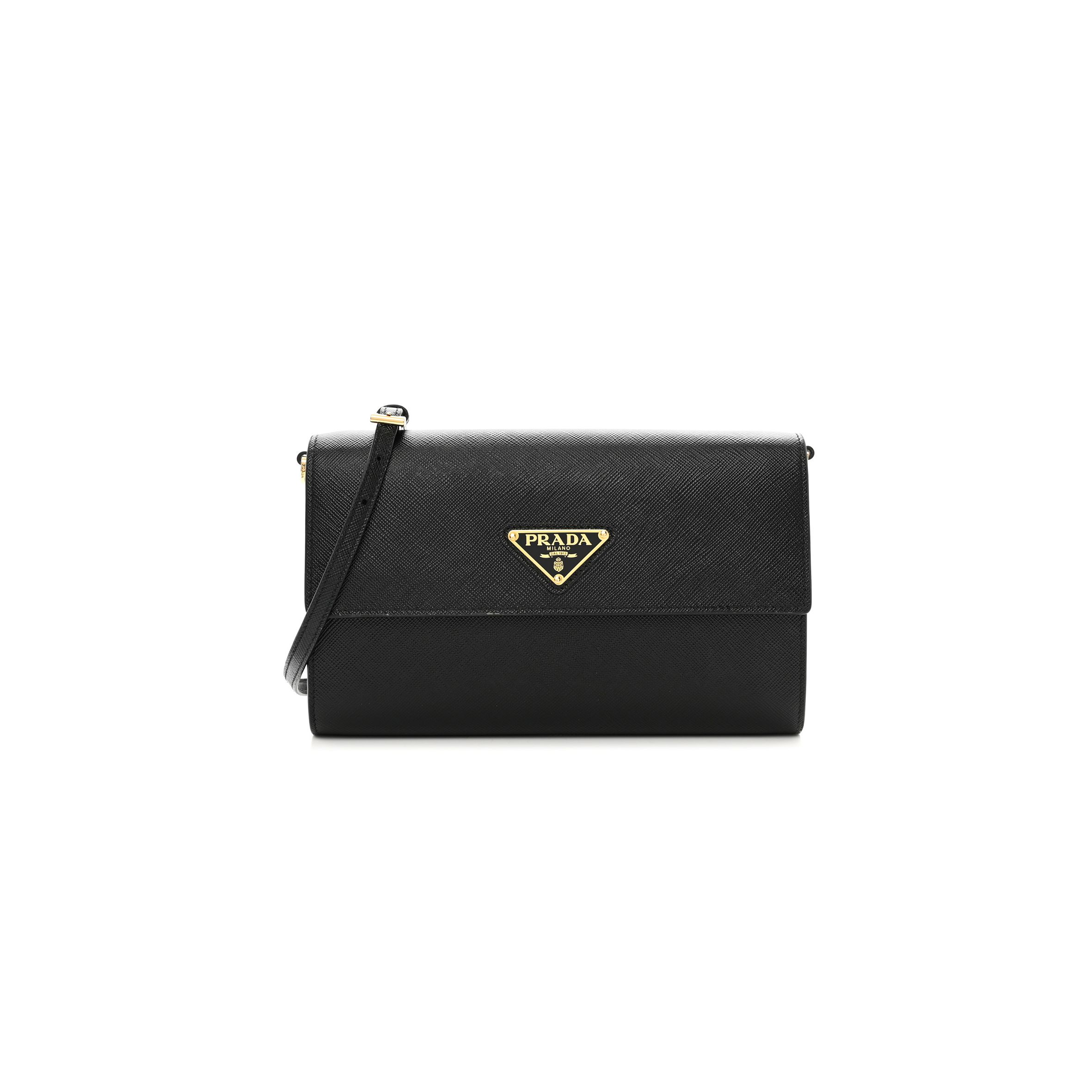 Pra*a saffiano wallet with shoulder strap black (21*14*4cm)