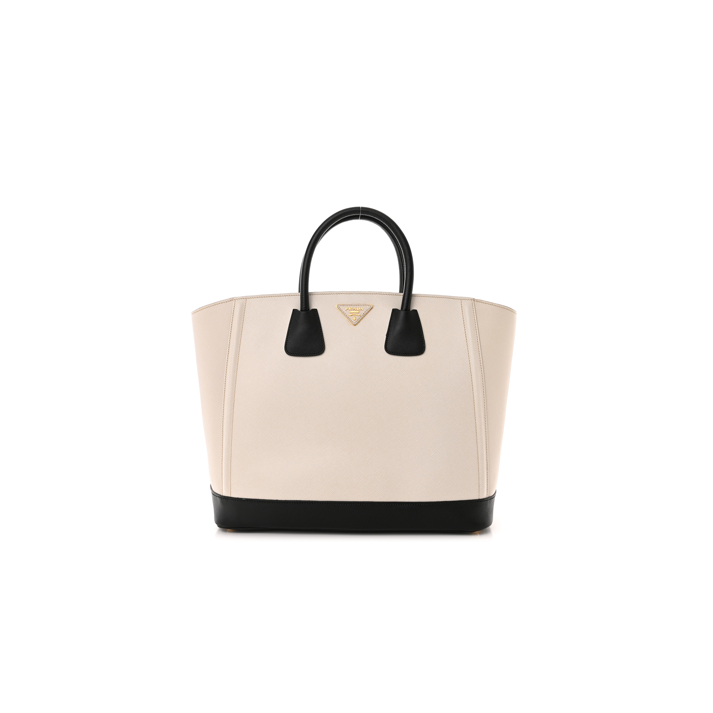 Pra*a saffiano medium bi-color top handle tote black talco (36*30*15cm)