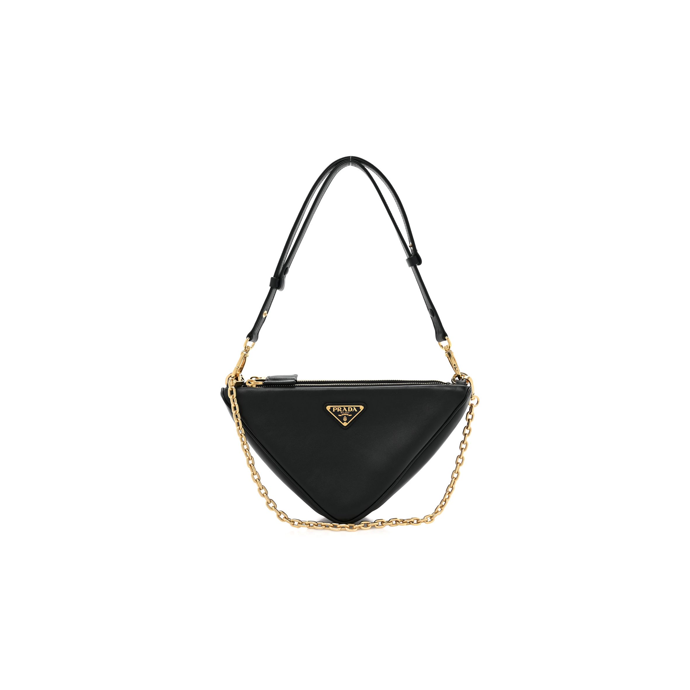 Pra*a jacquard triangolo symbole embroidered mini triangle shoulder bag black ciliegia (28*15*6cm)