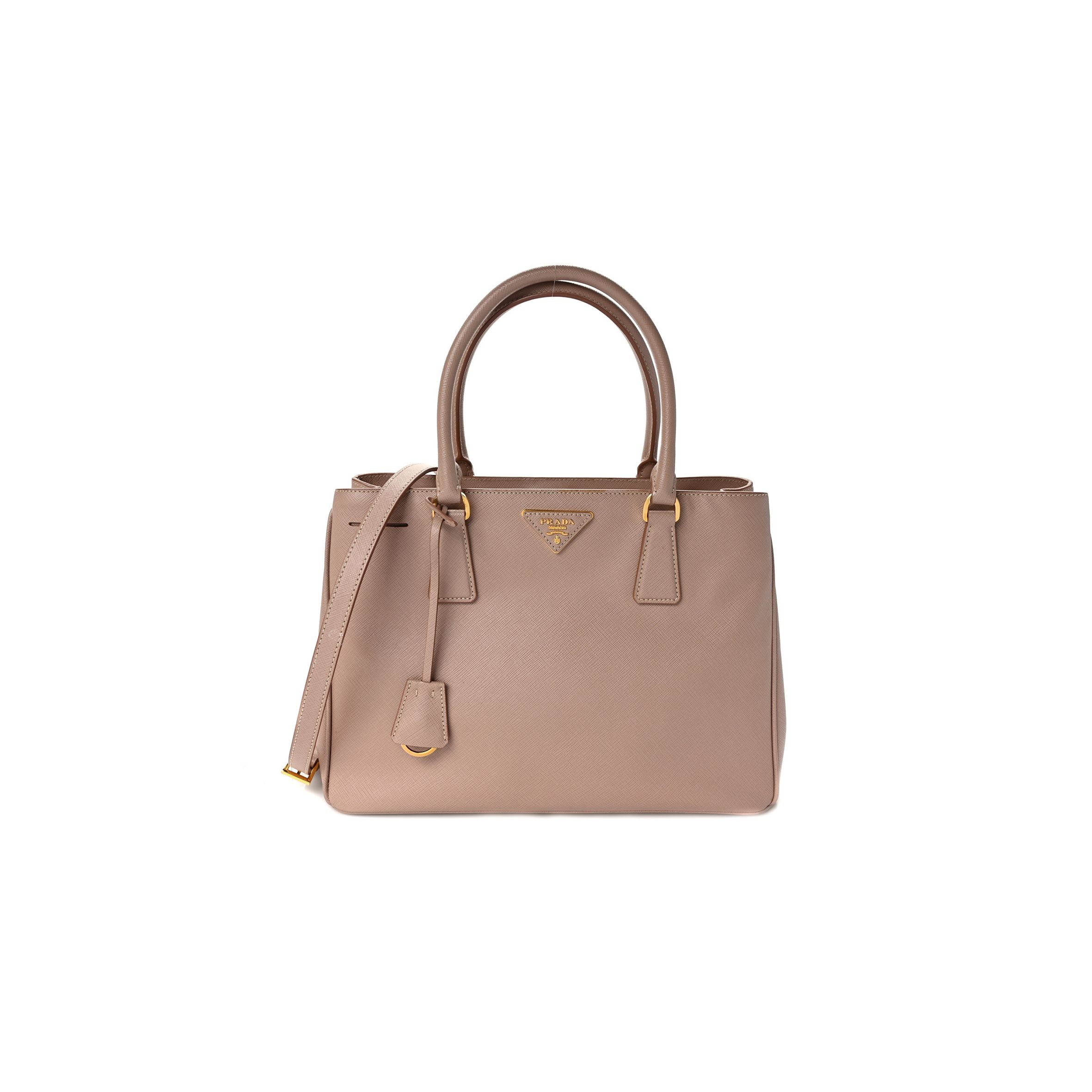 Pra*a saffiano medium galleria double zip tote cammeo (32*20*13cm)