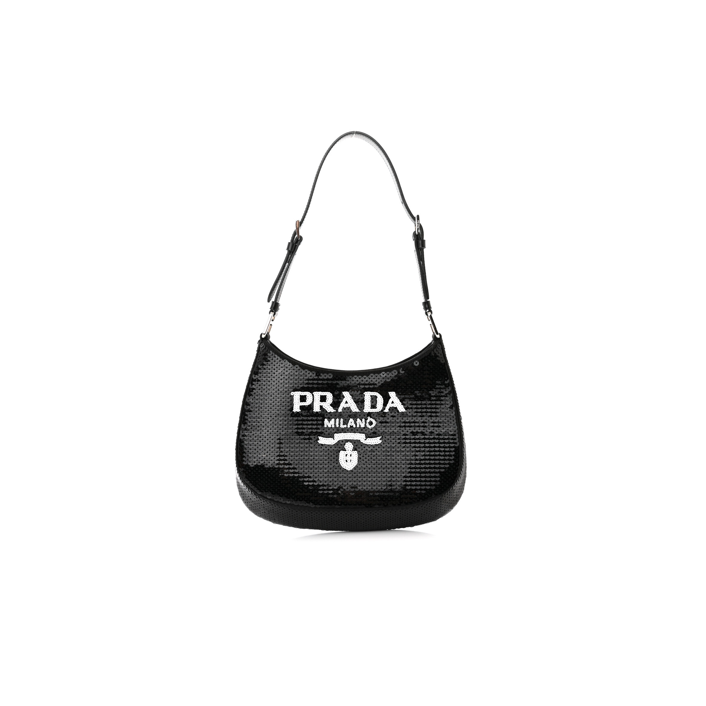 Pra*a paillettes sequin cleo shoulder bag black white (28*18*4cm)