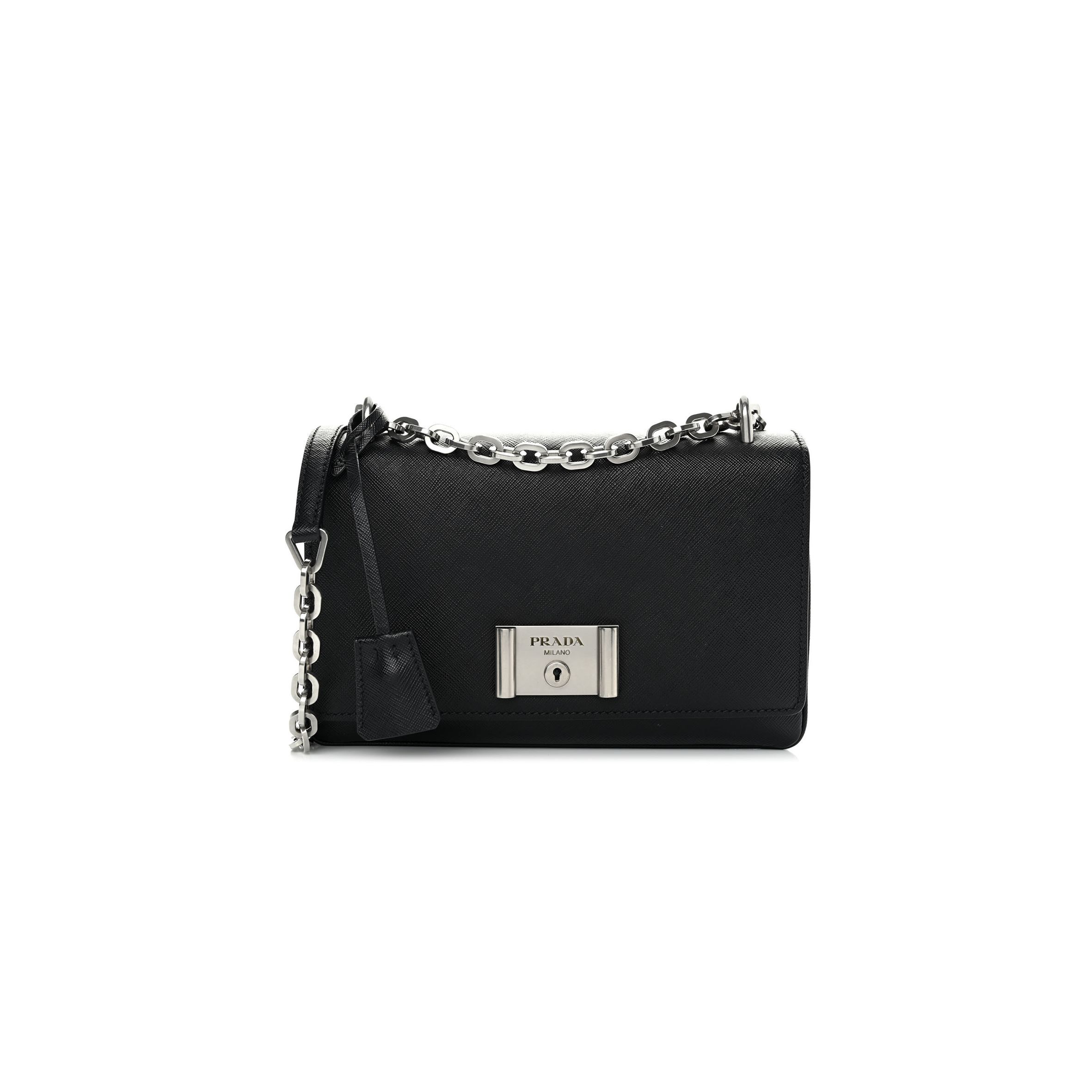 Pra*a saffiano lux chain shoulder bag black (24*15*6cm)