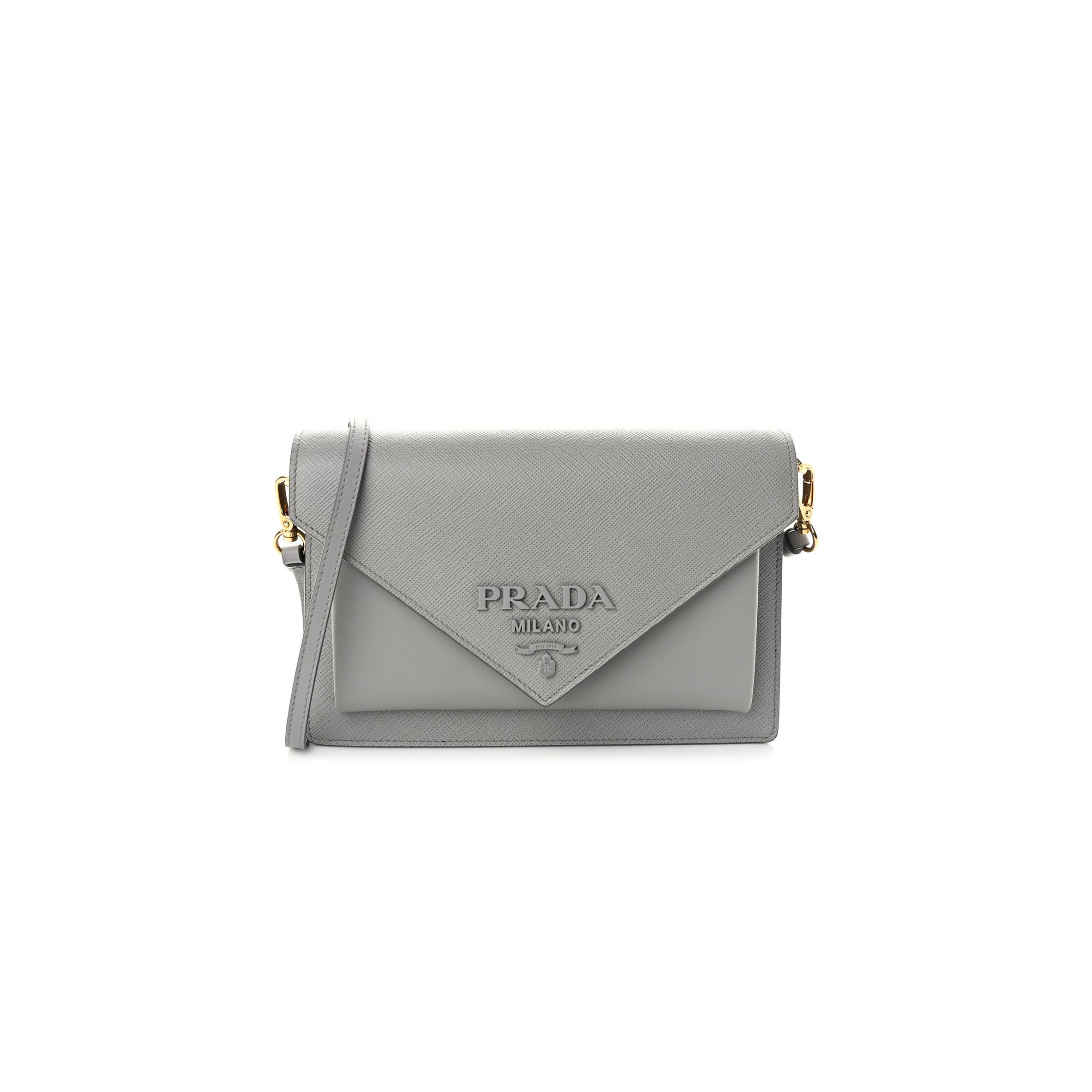 Pra*a city calfskin saffiano envelope flap with chain nube (20*13*4cm)
