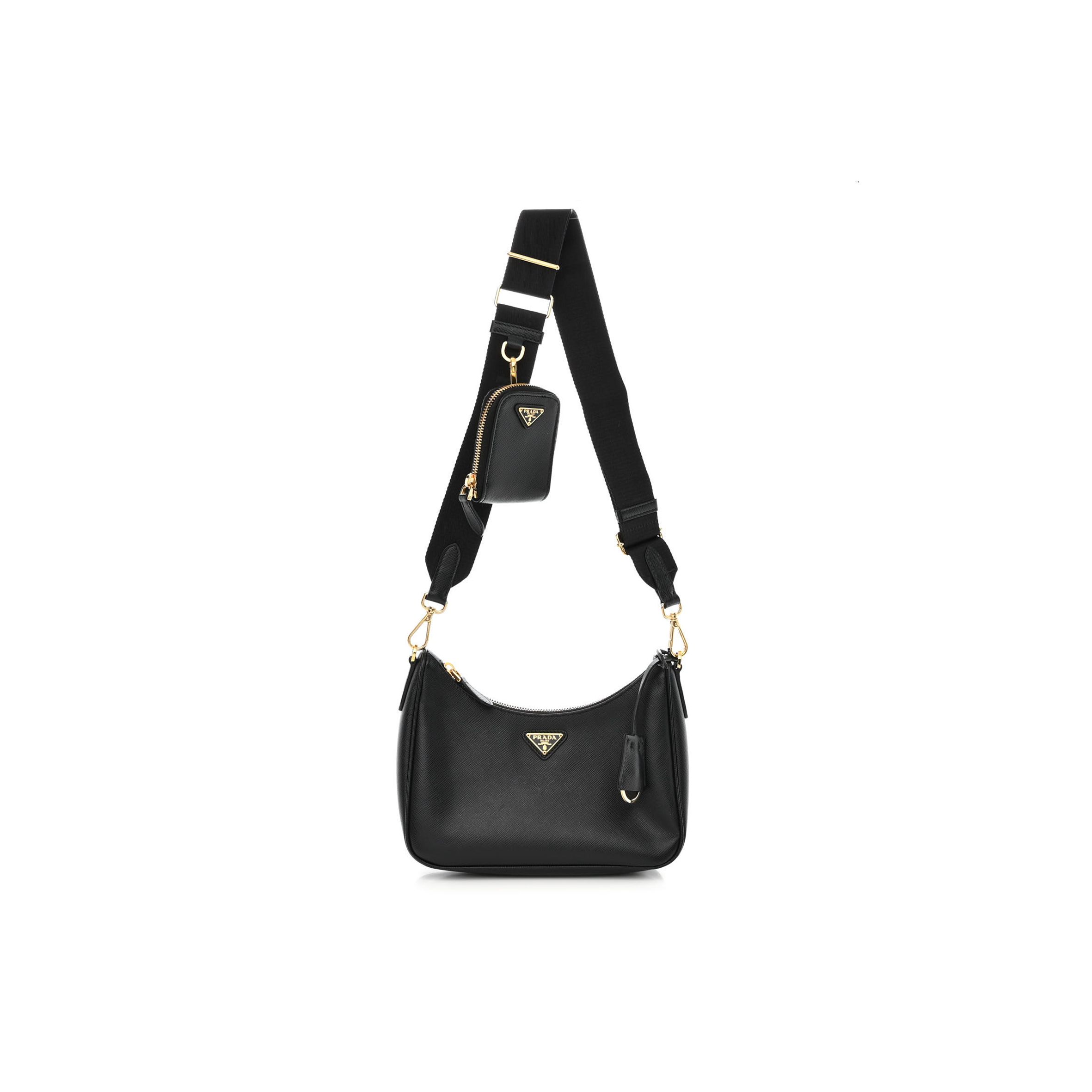 Pra*a saffiano lux re-edition 2005 shoulder bag black (22*17*6cm)