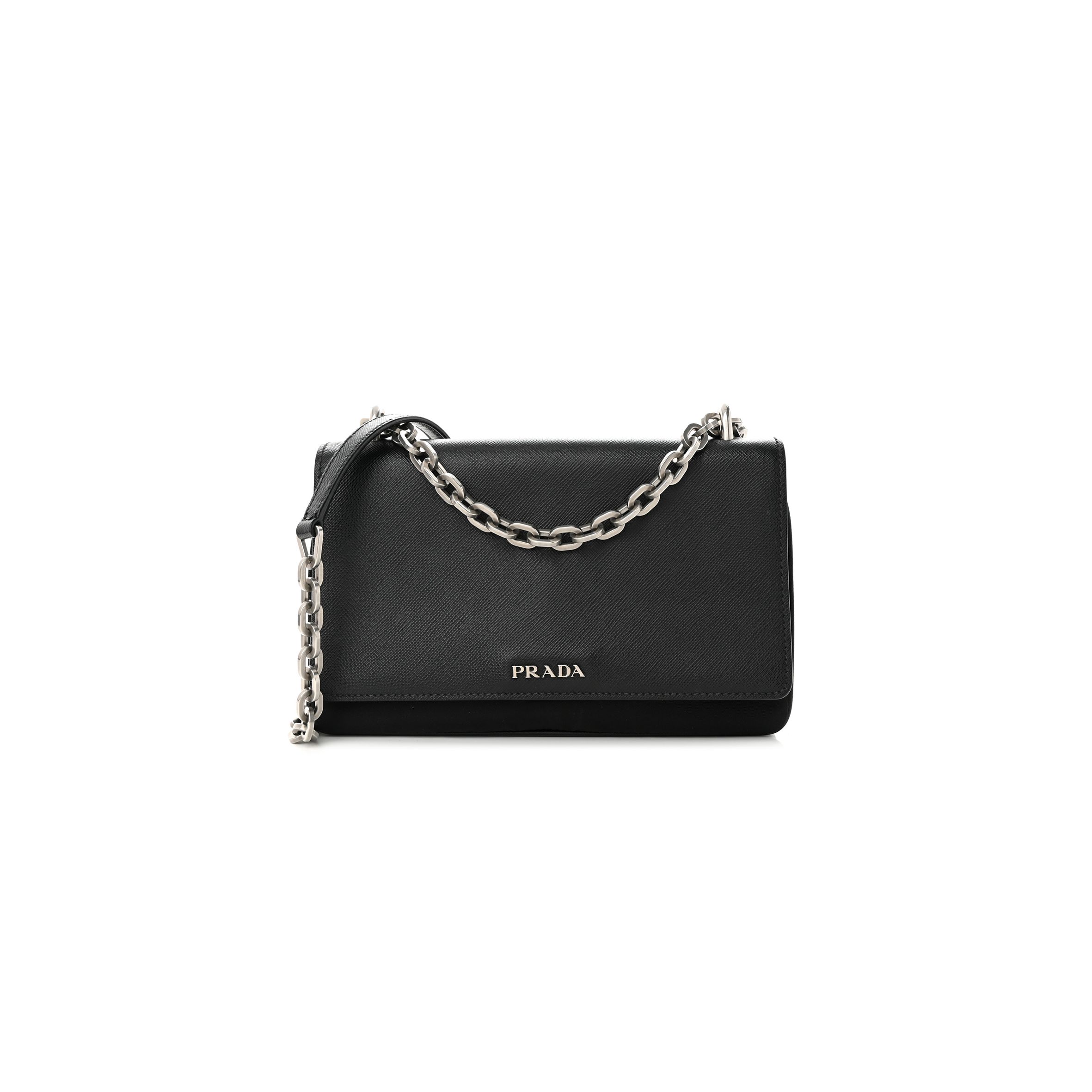 Pra*a saffiano tessuto nylon chain shoulder bag black (24*15*5cm)