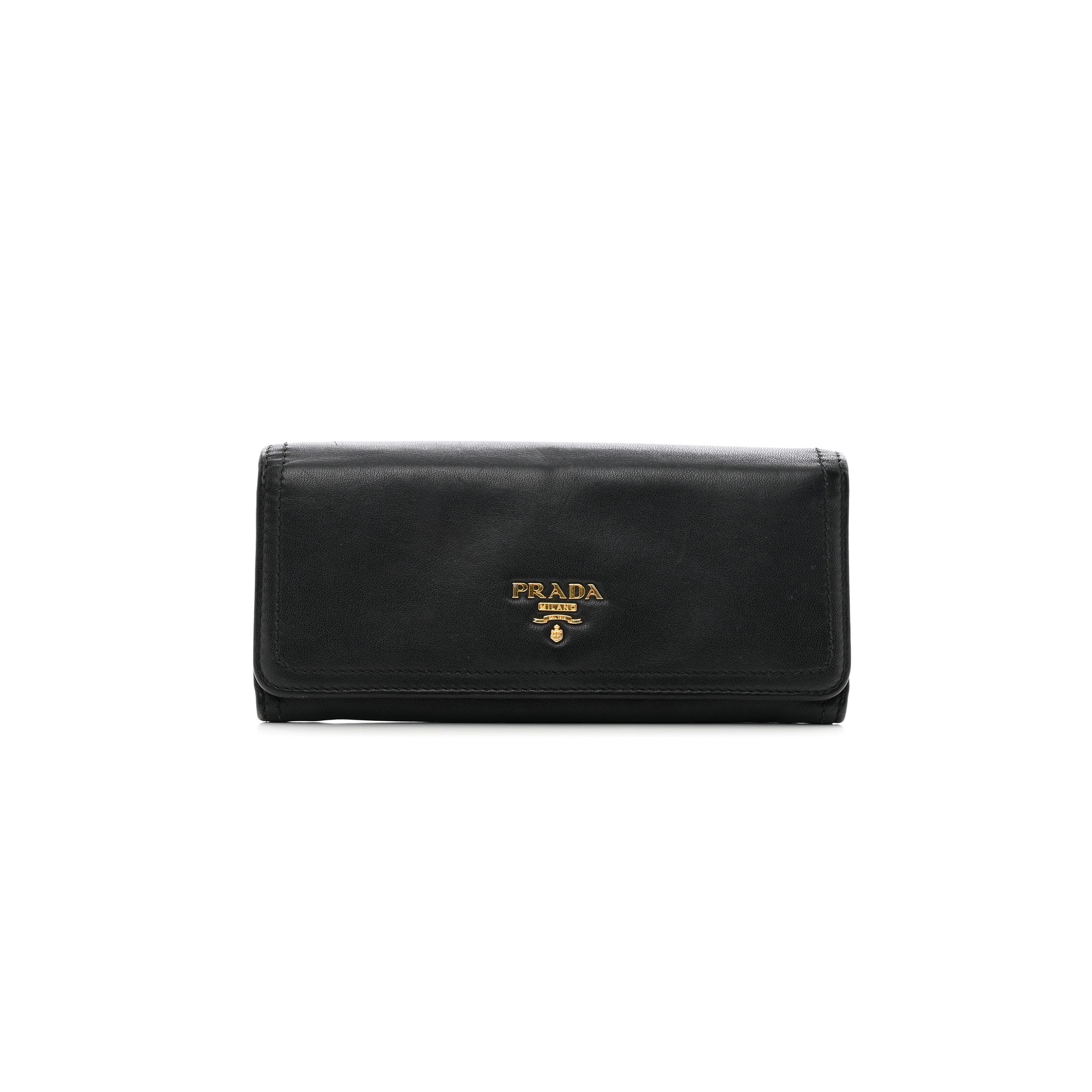 Pra*a calfskin continental flap wallet black (19*9*3cm)