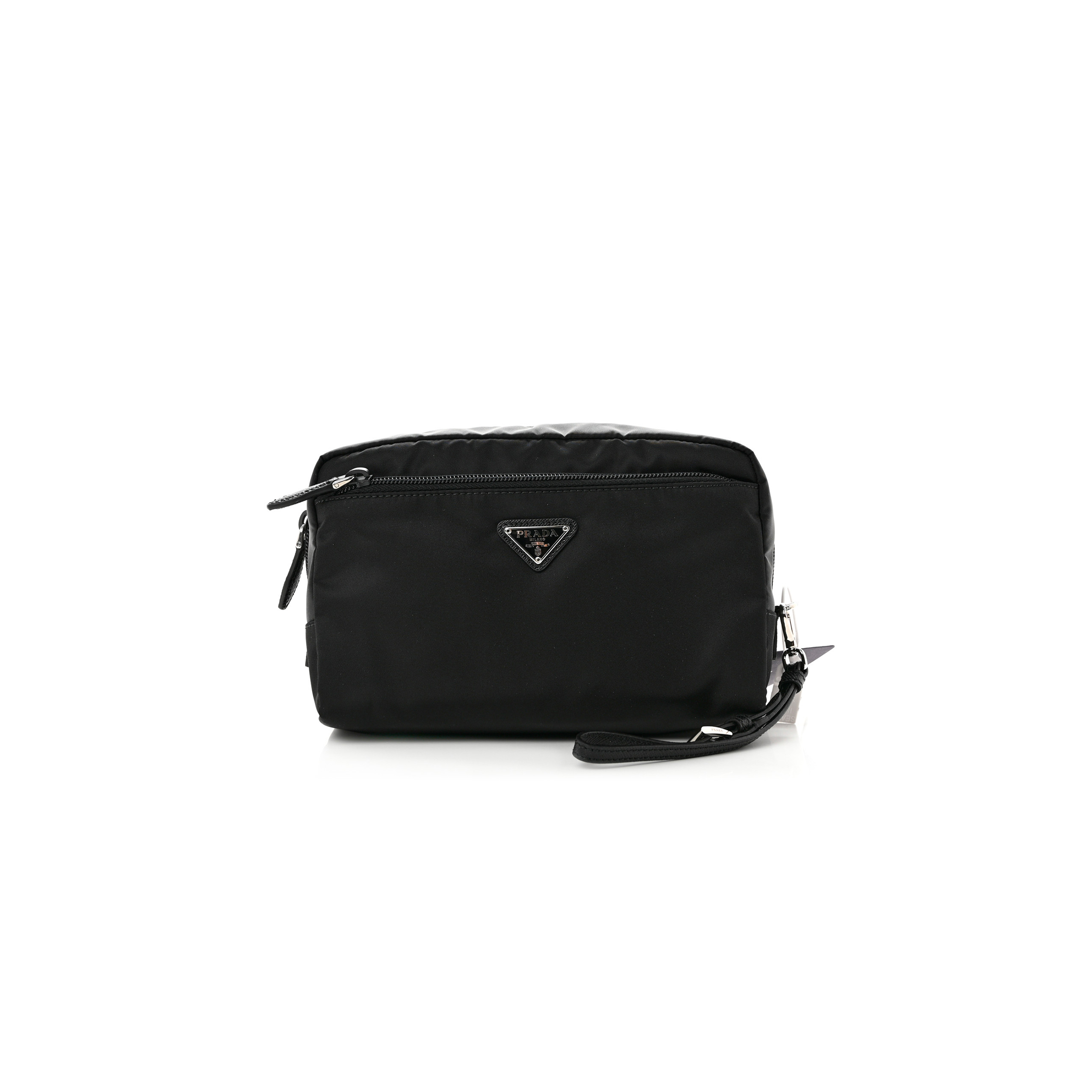 Pra*a re-nylon saffiano pouch wristlet black (25*13*11cm)