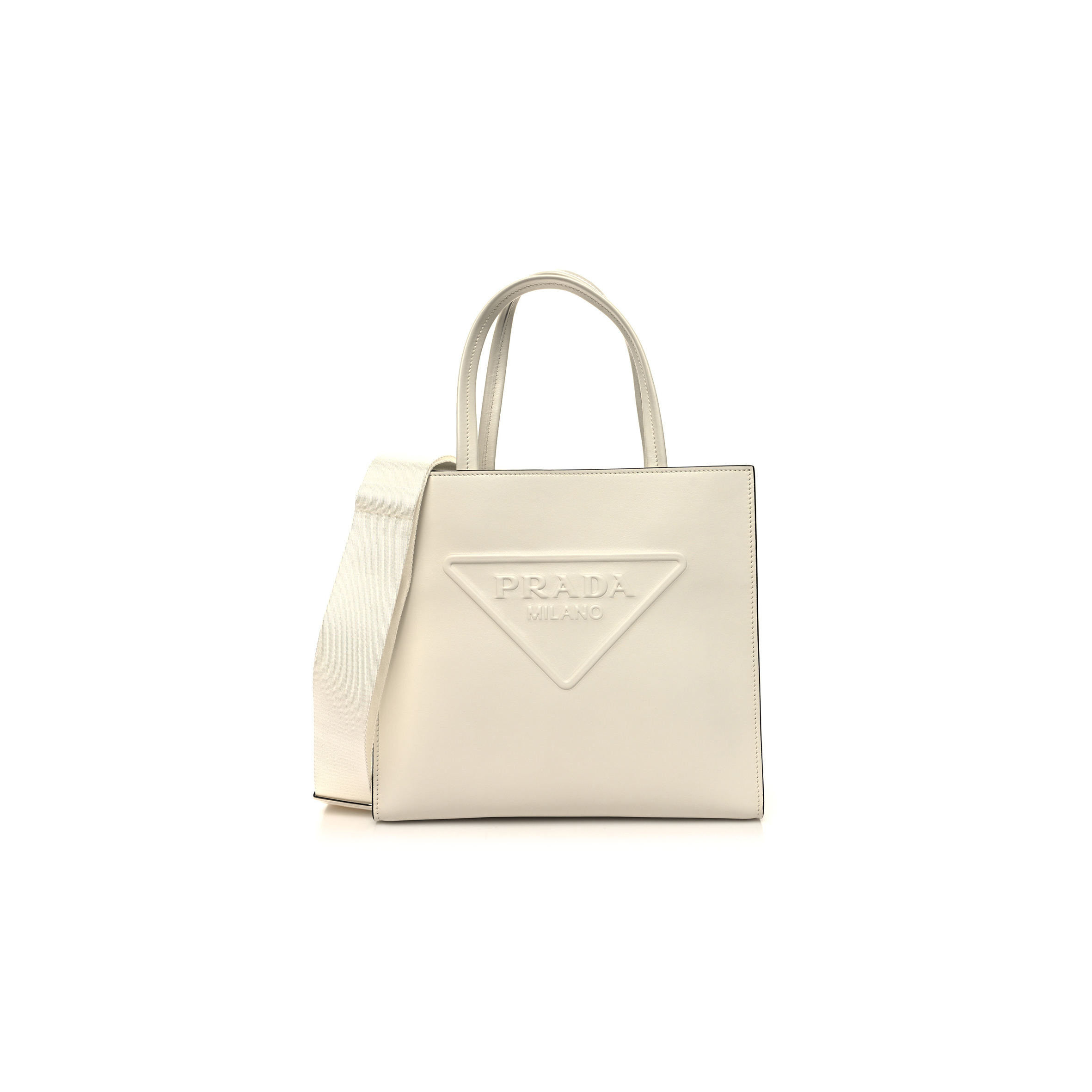 Pra*a calfskin triangle tote bag white (25*23*9cm)