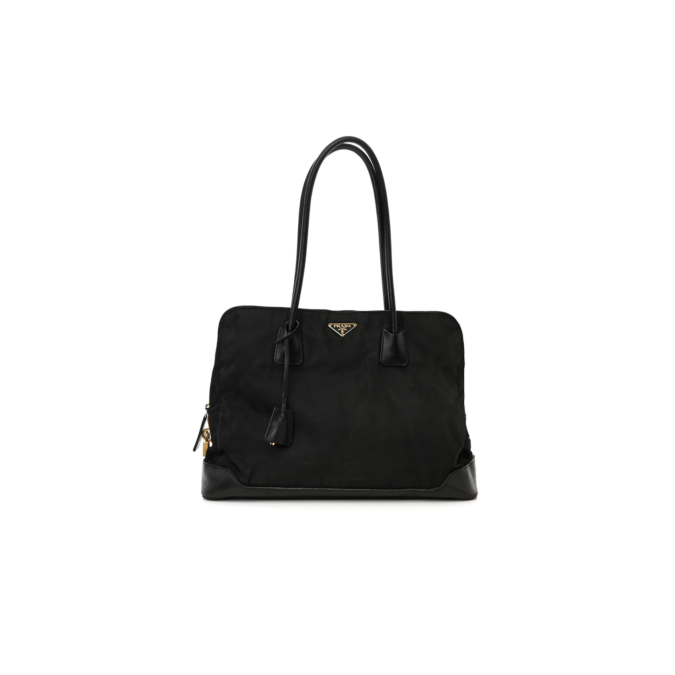 Pra*a tessuto nylon calfskin tote black (36*27*11cm)