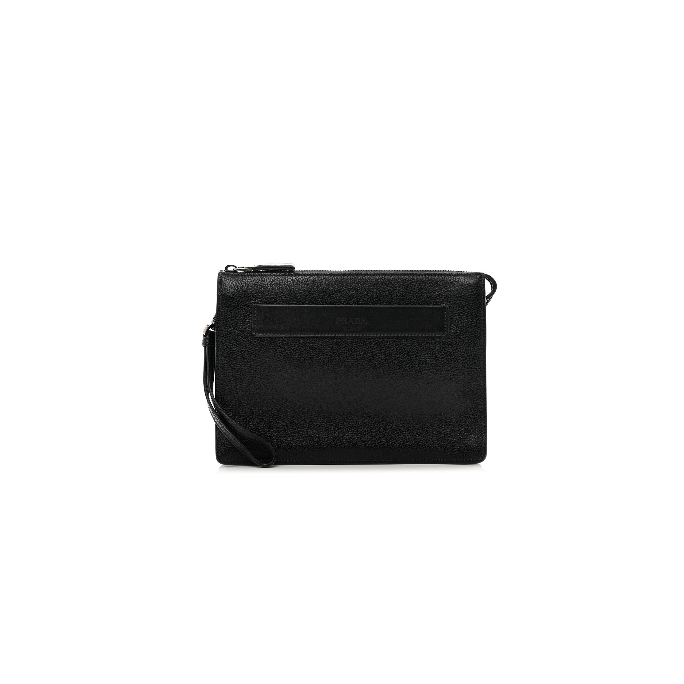 Pra*a vitello daino wristlet pouch black (25*18*5cm)