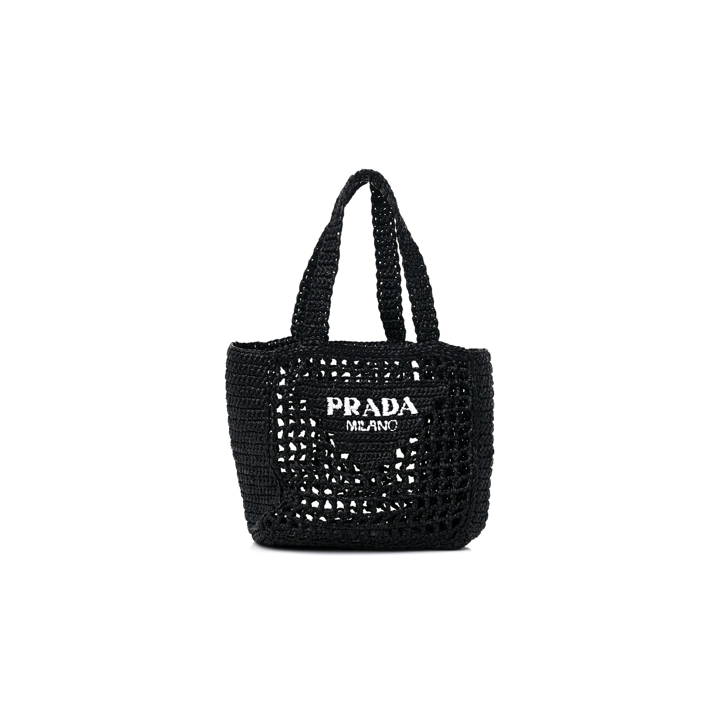 Pra*a raffia embroidered small logo tote bag black (23*22*11cm)
