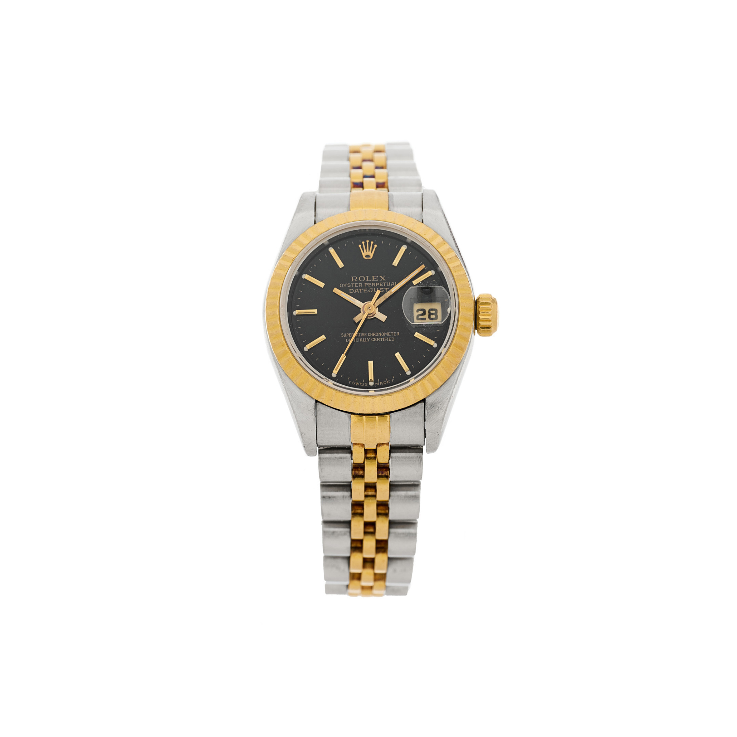 R*l*x stainless steel 18k yellow gold 26mm oyster perpetual datejust watch black 69173