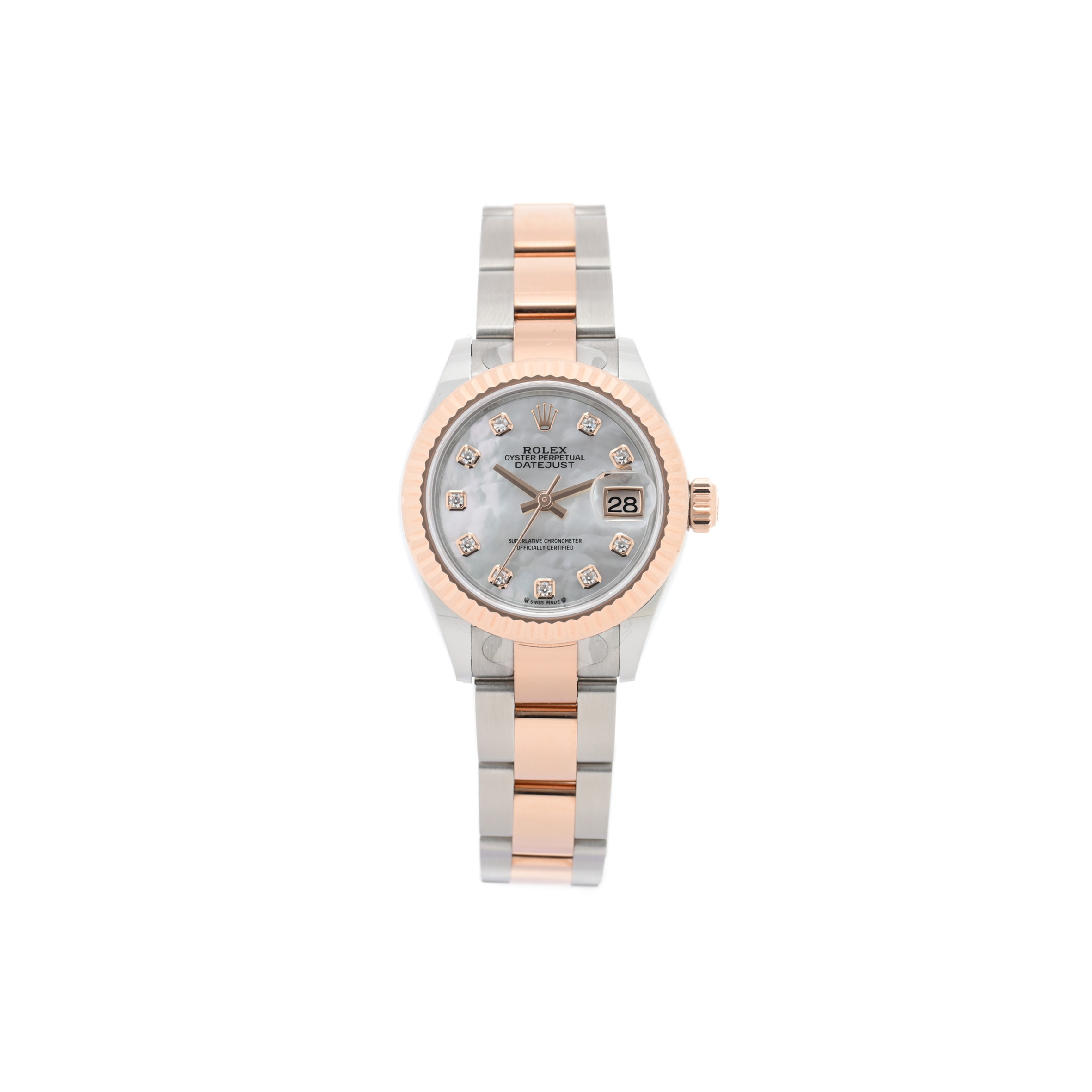 r*l*x stainless steel 18k everose gold Di*m*nd mother of pearl 28mm oyster perpetual datejust watch 279171