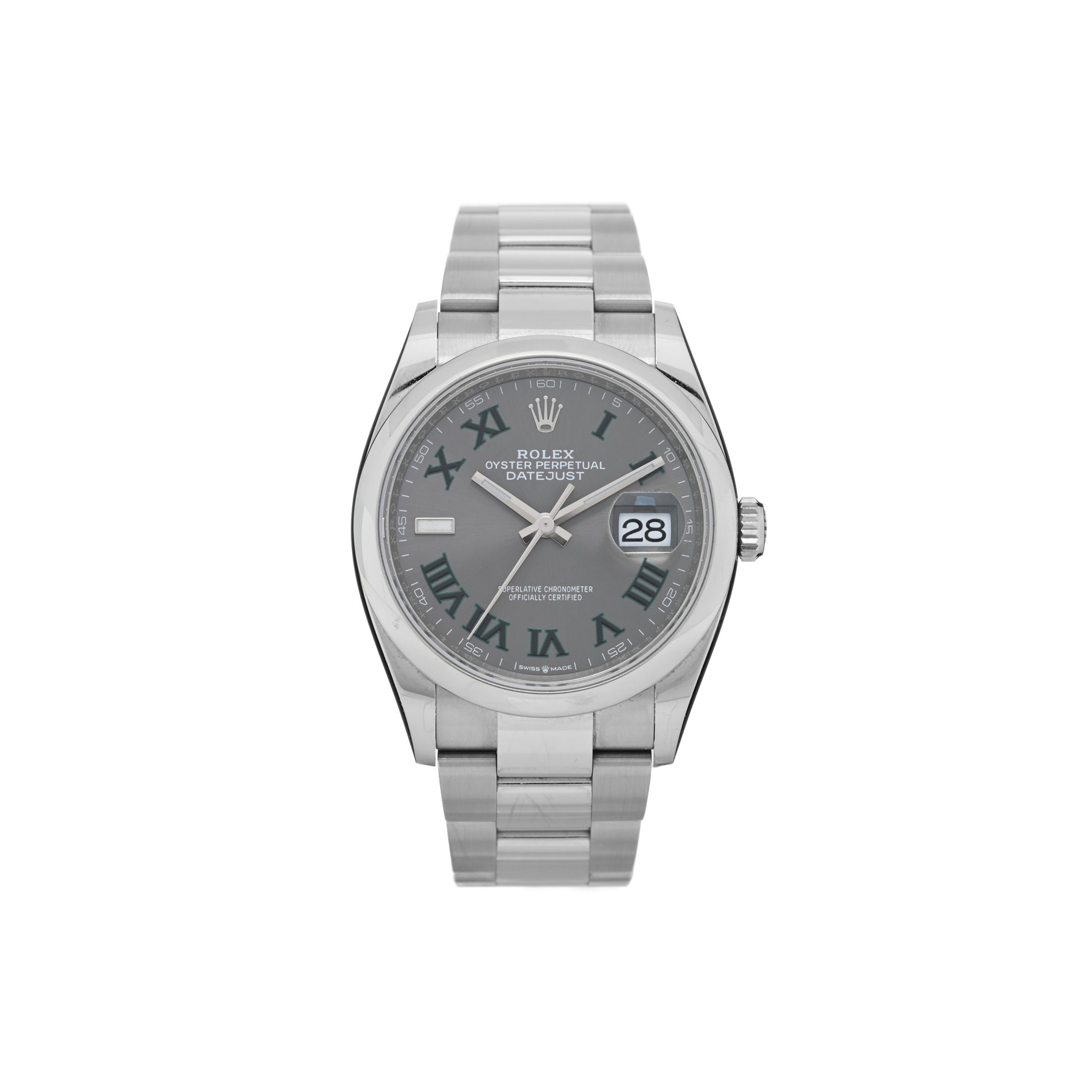 R*l*x stainless steel 36mm oyster perpetual wimbledon datejust watch slate 126200