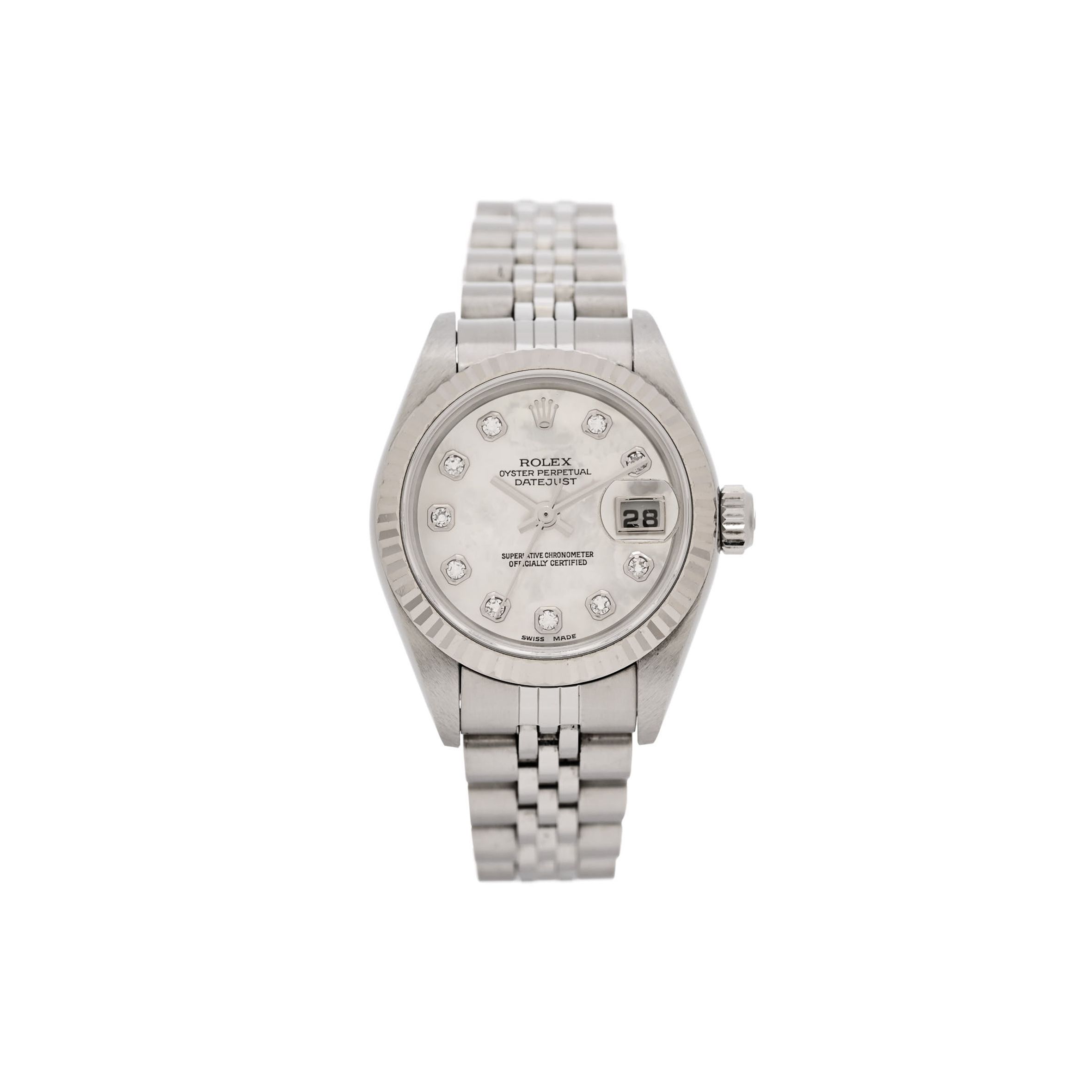 r*l*x stainless steel 18k white gold Di*m*nd mother of pearl 26mm oyster perpetual datejust watch 79174