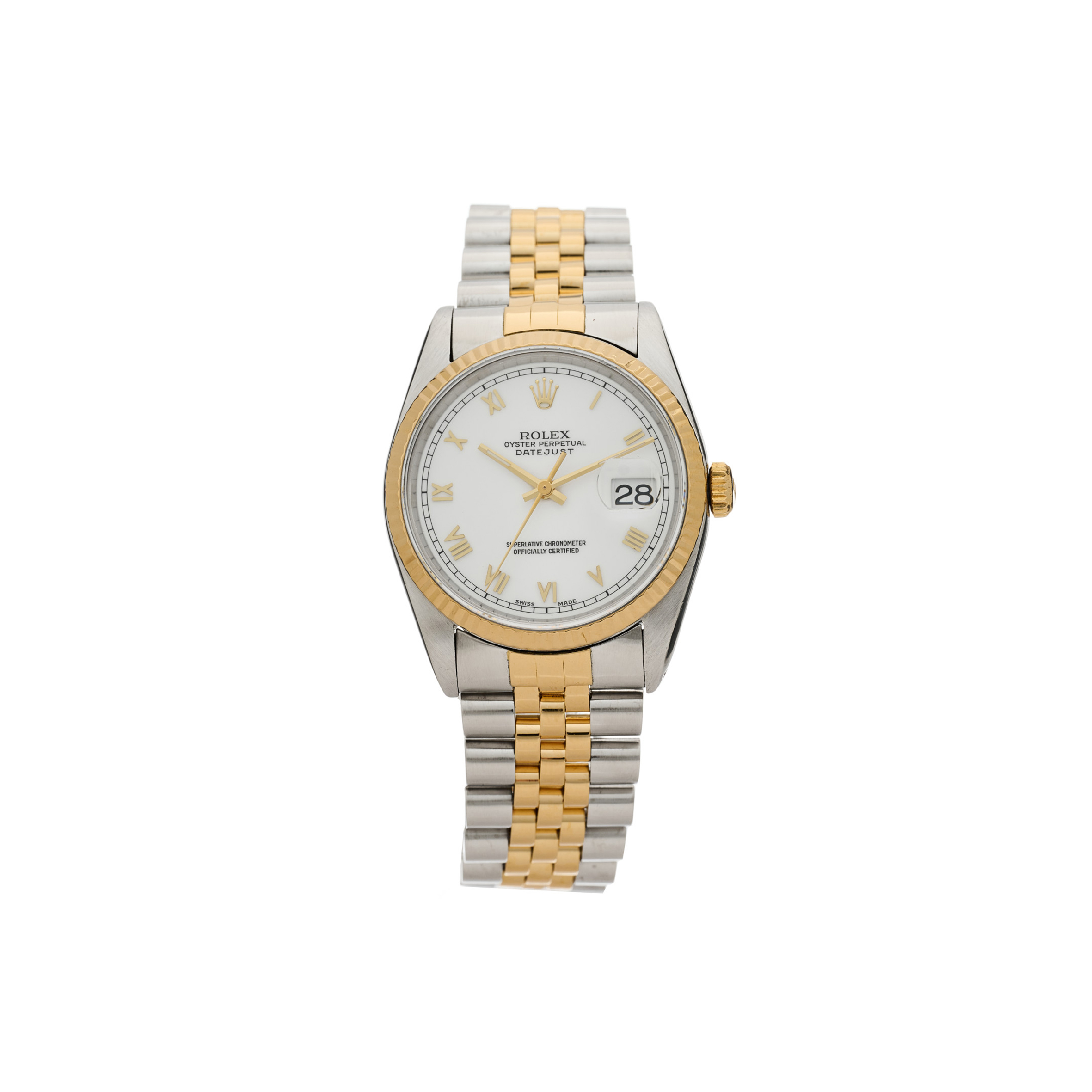R*l*x stainless steel 18k yellow gold 36mm oyster perpetual datejust watch white roman 16233