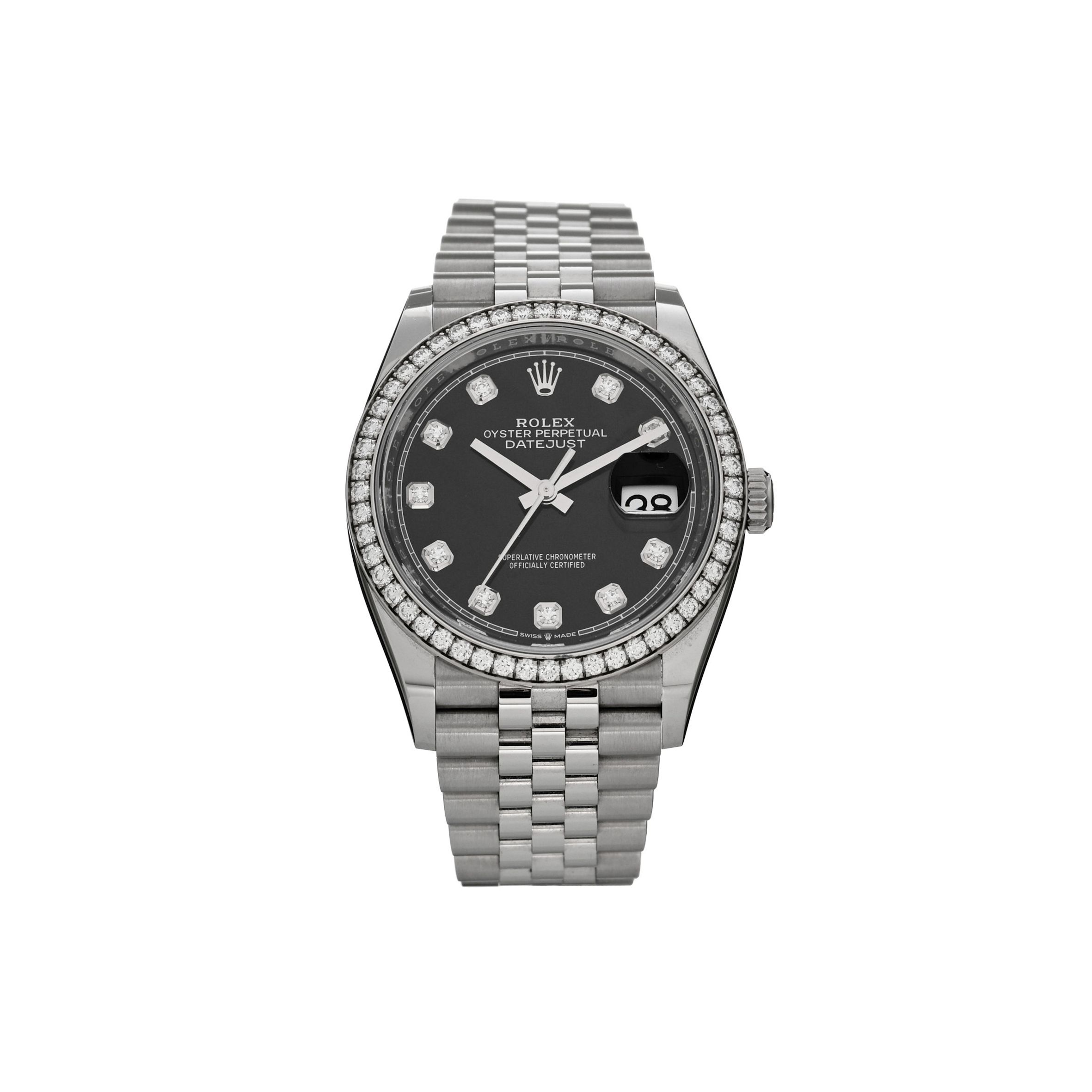 r*l*x stainless steel 18k white gold Di*m*nd 36mm oyster perpetual datejust watch black 126284rbr
