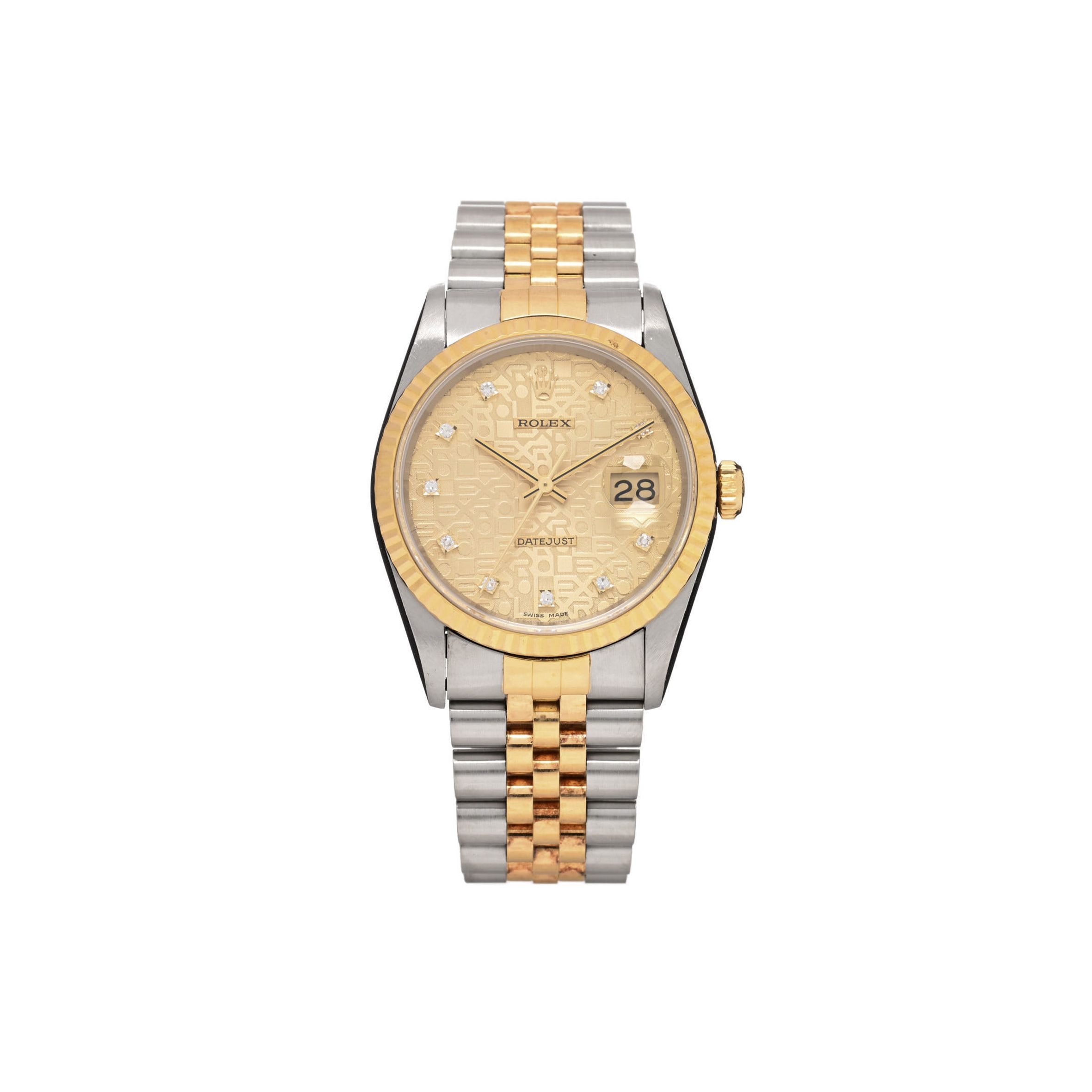 r*l*x stainless steel 18k yellow gold Di*m*nd 36mm oyster perpetual datejust watch champagne jubilee 16233