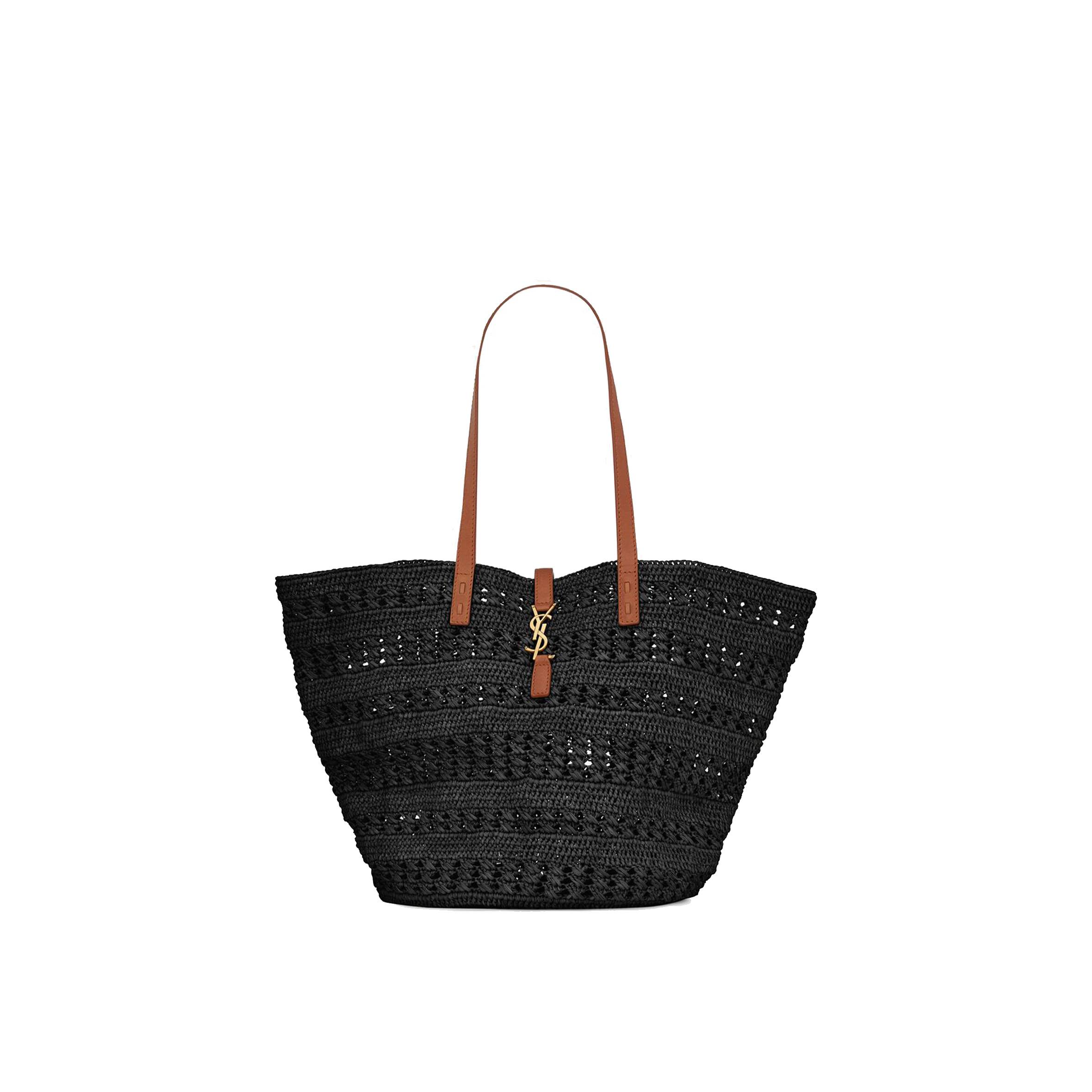 Y*L panier medium bag in crochet raffia and smooth leather 688221gaaac1062 (48*30*26cm)