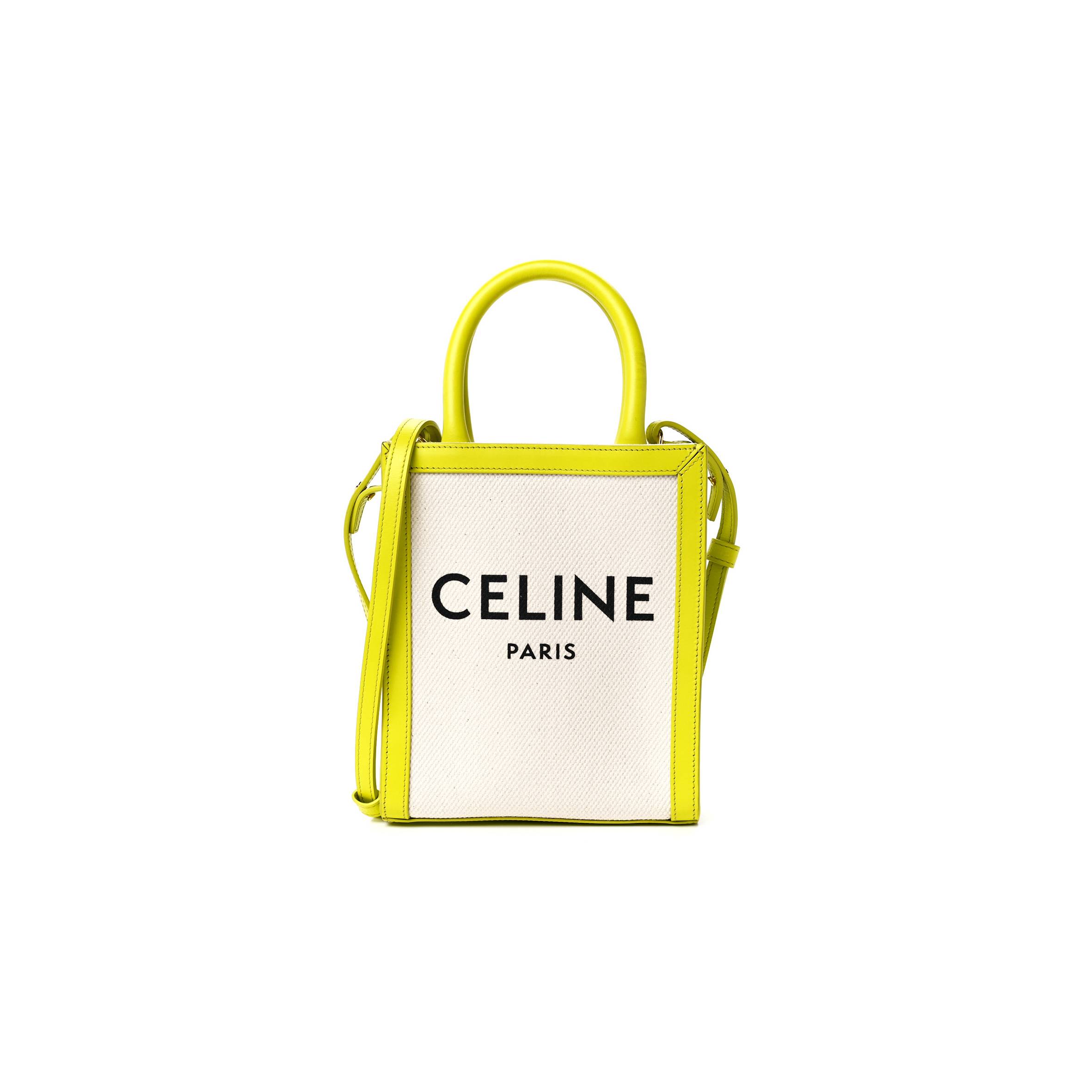 Ce**e canvas calfskin mini vertical cabas neon yellow (20*17*4cm)
