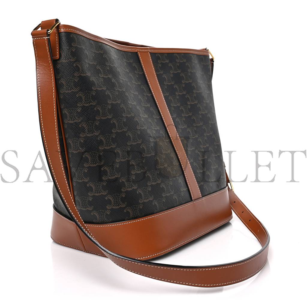 Ce**e triomphe canvas calfskin medium bucket bag tan (27*23*18cm)