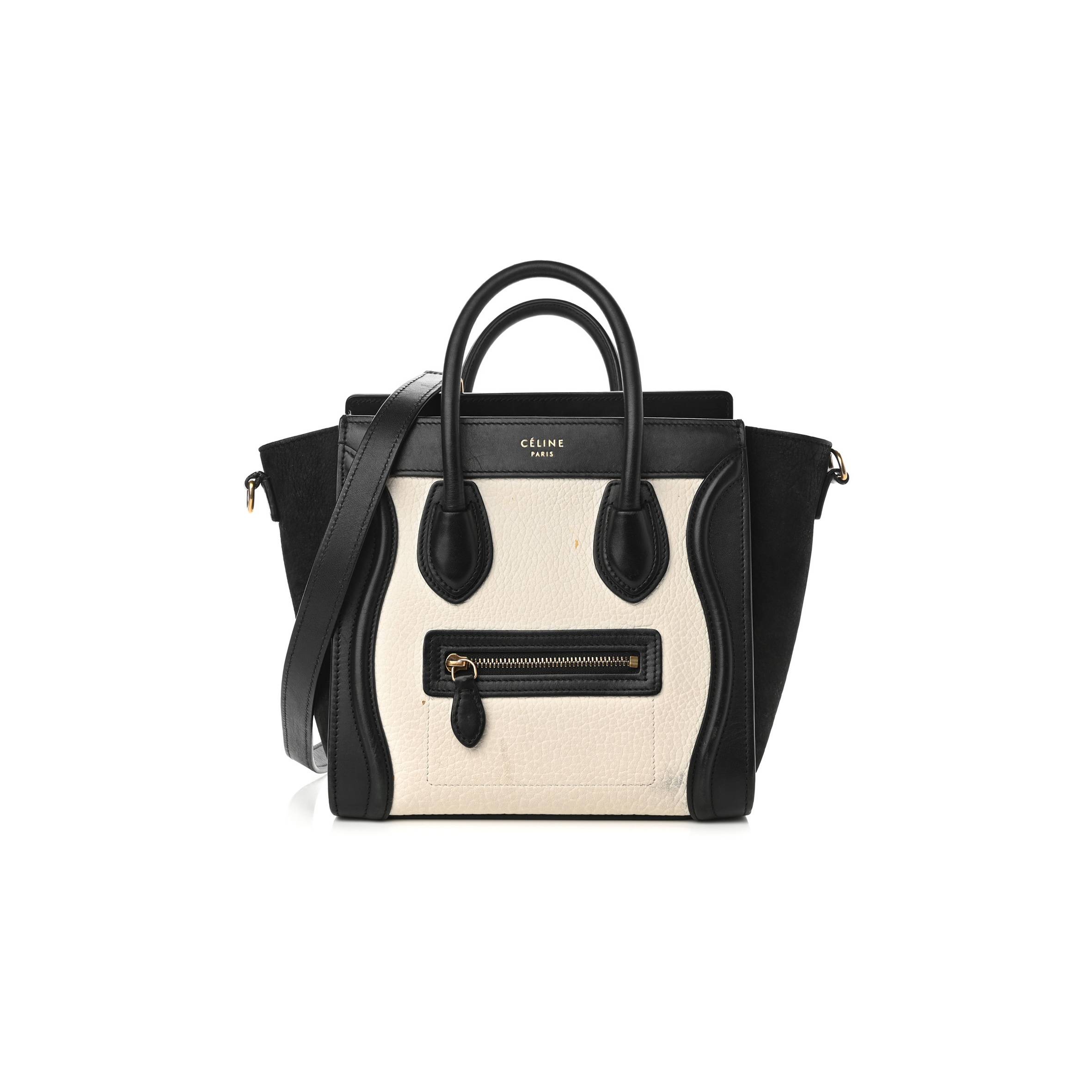 Ce**e bullhide calfskin nubuck bi-color nano luggage black white (20*20*10cm)