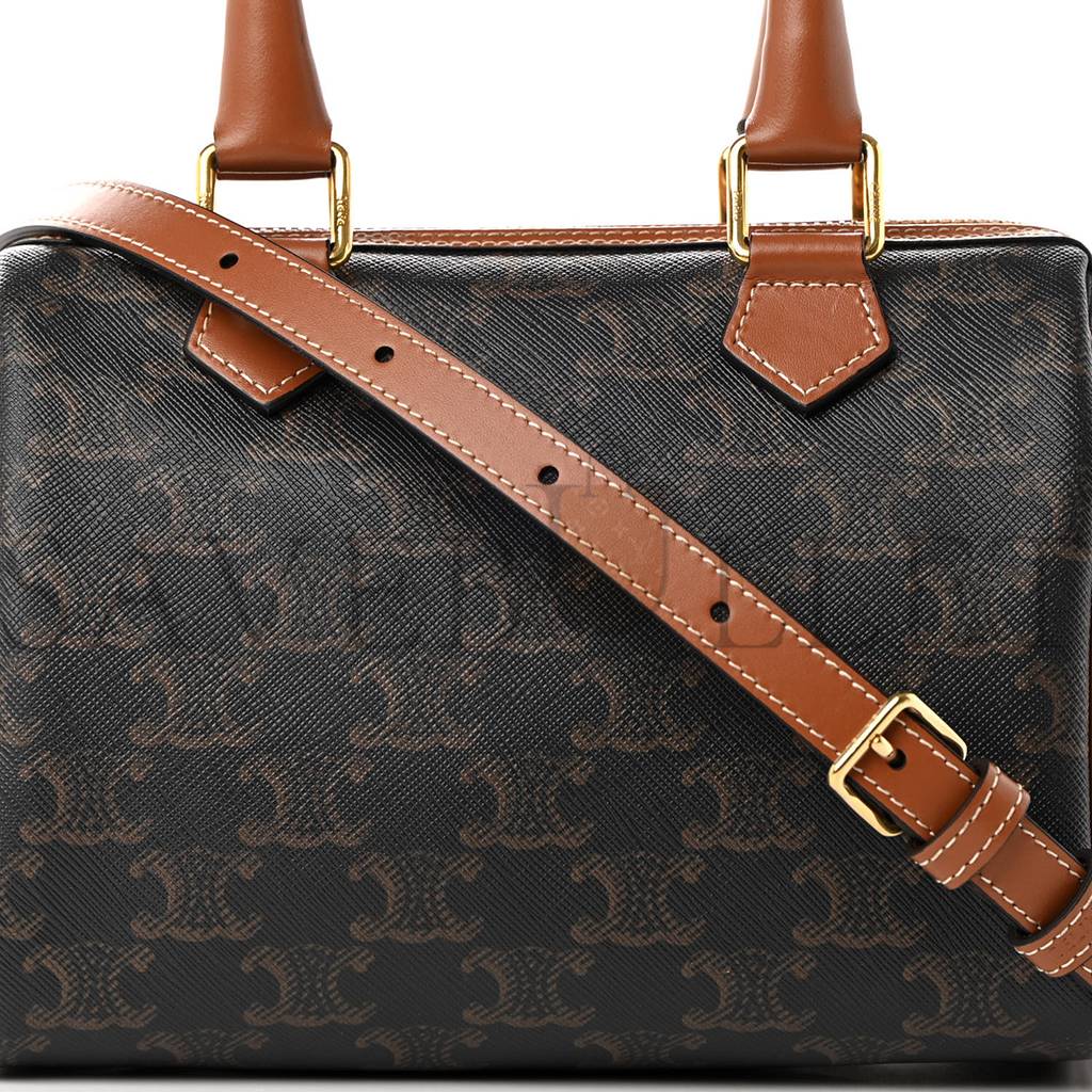 Ce**e triomphe canvas calfskin small boston bag tan (20*15*10cm)