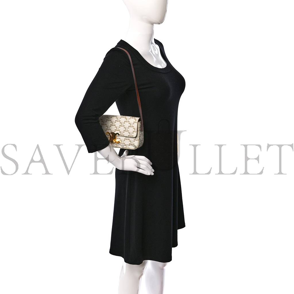 Ce**e canvas calfskin triomphe shoulder bag white (21*11*5cm)