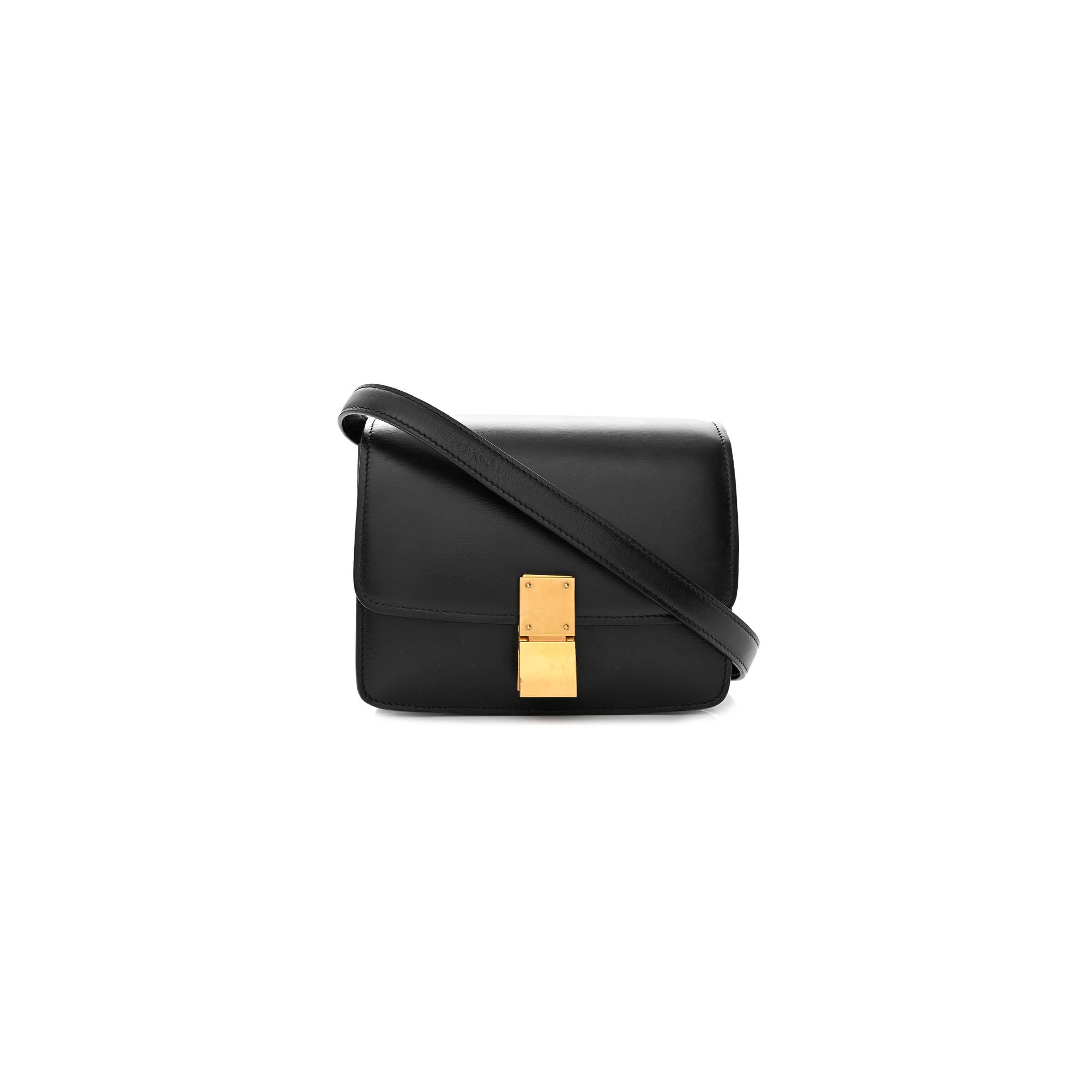 Ce**e box calfskin small classic box flap bag black (17*13*8cm)