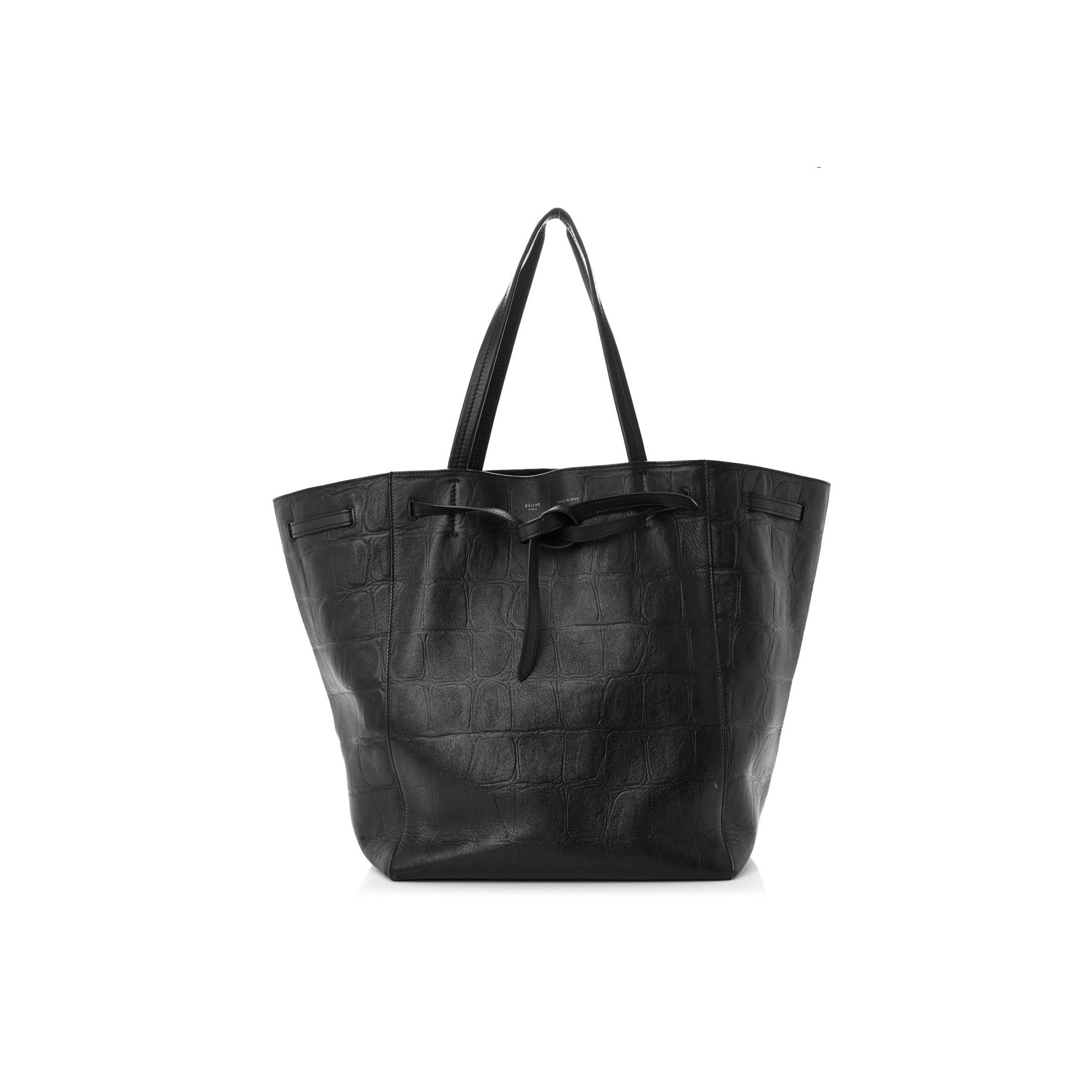 Ce**e crocodile embossed calfskin medium belt cabas phantom black (34*28*20cm)