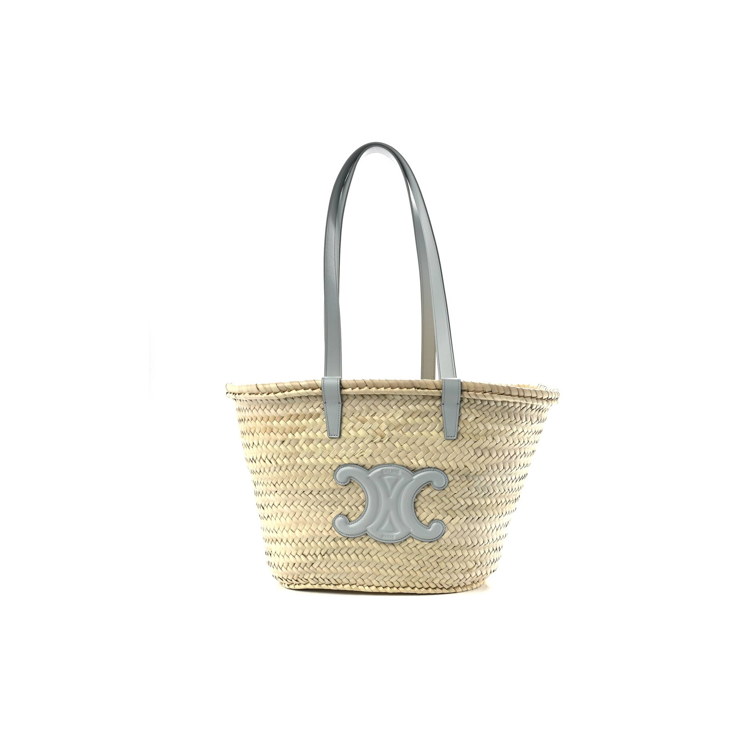 Ce**e raffia calfskin triomphe medium panier soft blue (25*25*13cm)